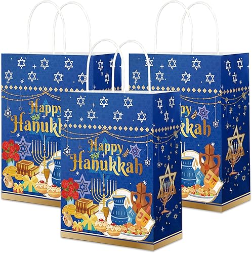 HOWAF 12 bolsas de regalo de Hanukkah, bolsas de dulces Happy Hanukkah para festival judío de luces, suministros de fiesta, bolsas de golosinas de