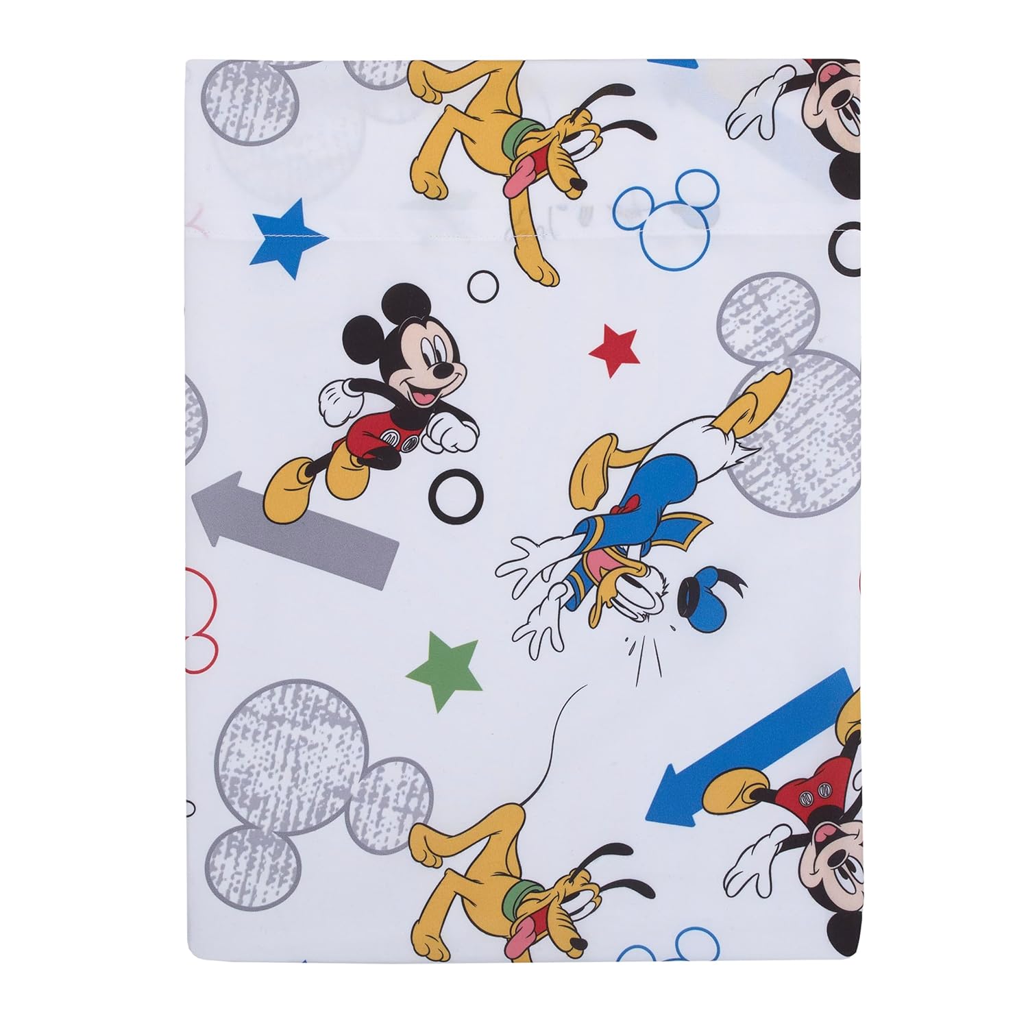 NoJo Disney Mickey Mouse Clubhouse Buddies Multi Colored Goofy, Pluto, and Donald Duck 4 Piece Toddler Bed Set - Comforter, Fitted Bottom Sheet, Flat Top Sheet, and Reversible Pillowcase