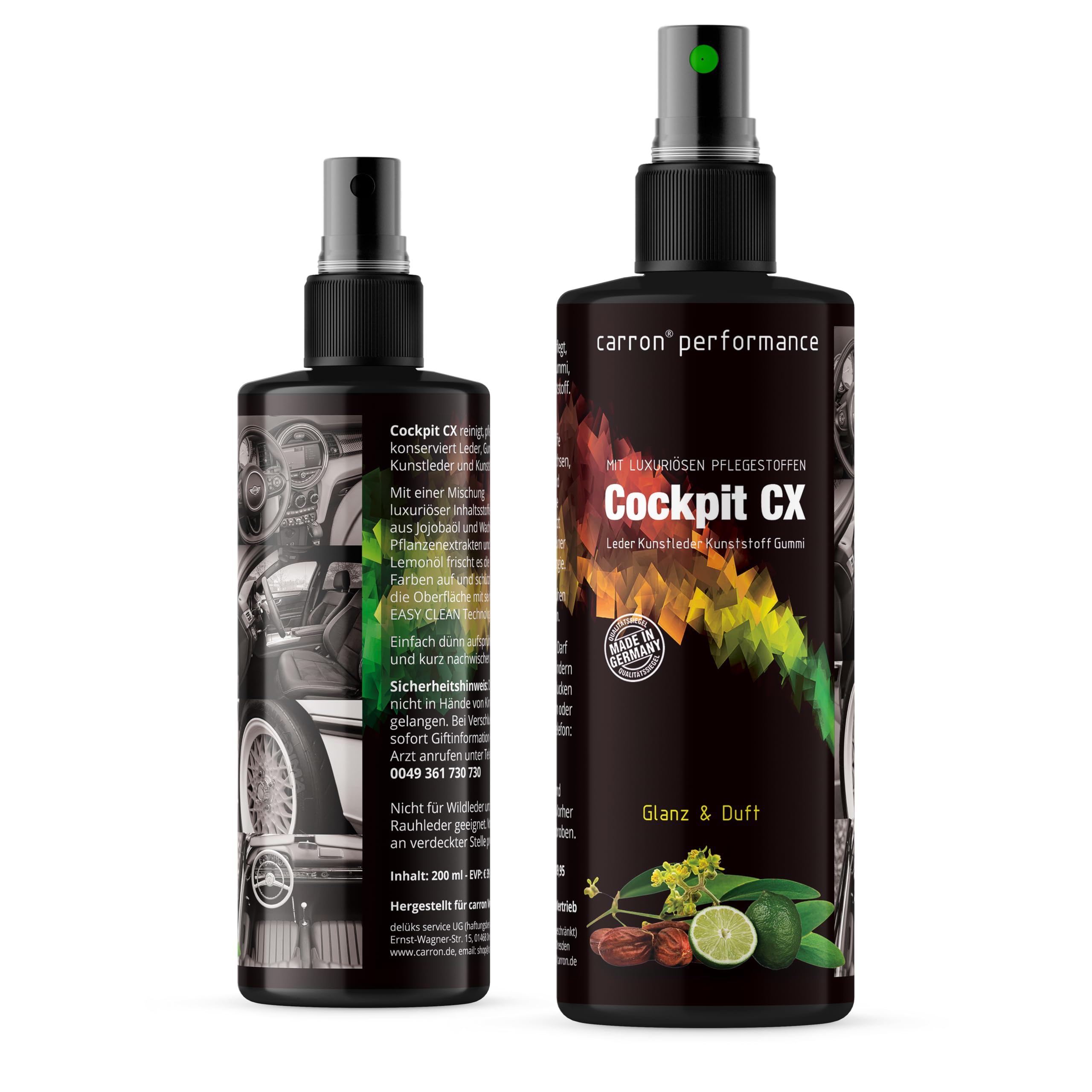 carron Cockpit CX Spray do czyszczenia i pielęgnacji skóry, sztucznej skóry, tworzyw sztucznych i gumy z olejem jojoba, olejem cytrynowym i woskiem carnauba (oryginalny)