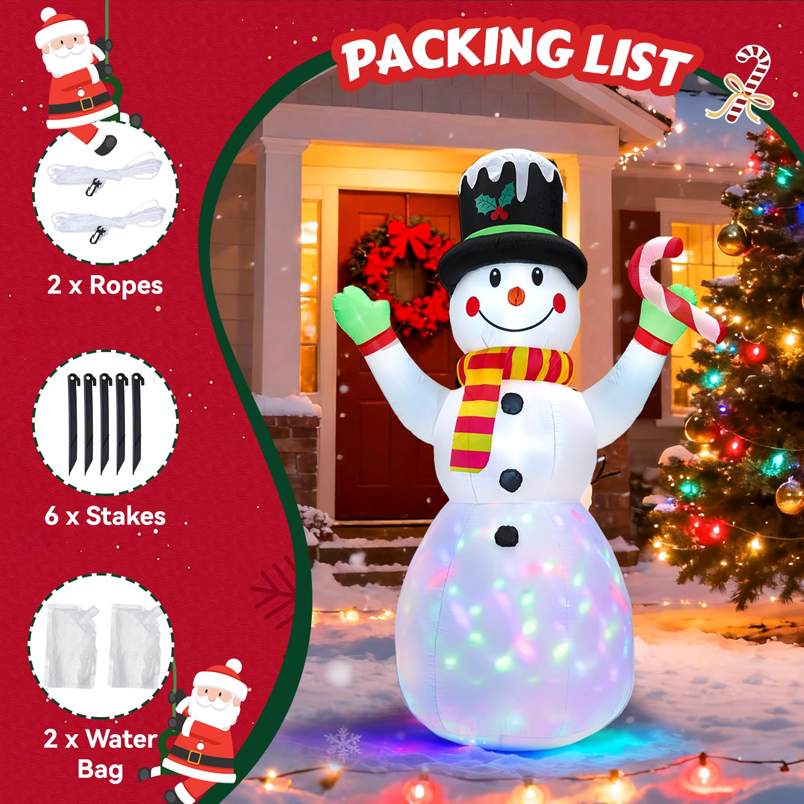 Warmiehomy Bonhomme de neige gonflable de 210 cm, bonhomme de neige géant avec béquille, décorations de Noël gonflables, décoration de Noël extérieure pour jardin, centre commercial d'expédition