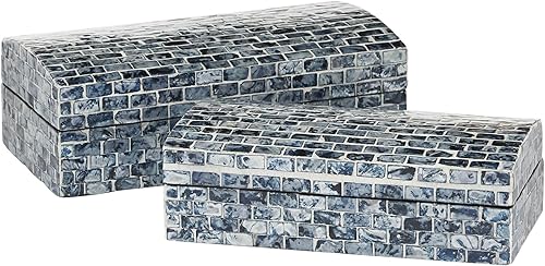 Miniatura 4 de Deco 79 Caja decorativa de madera hecha a mano con tapa con bisagras, juego de 2 cajas de almacenamiento de 11 pulgadas, 10 pulgadas de ancho, azul