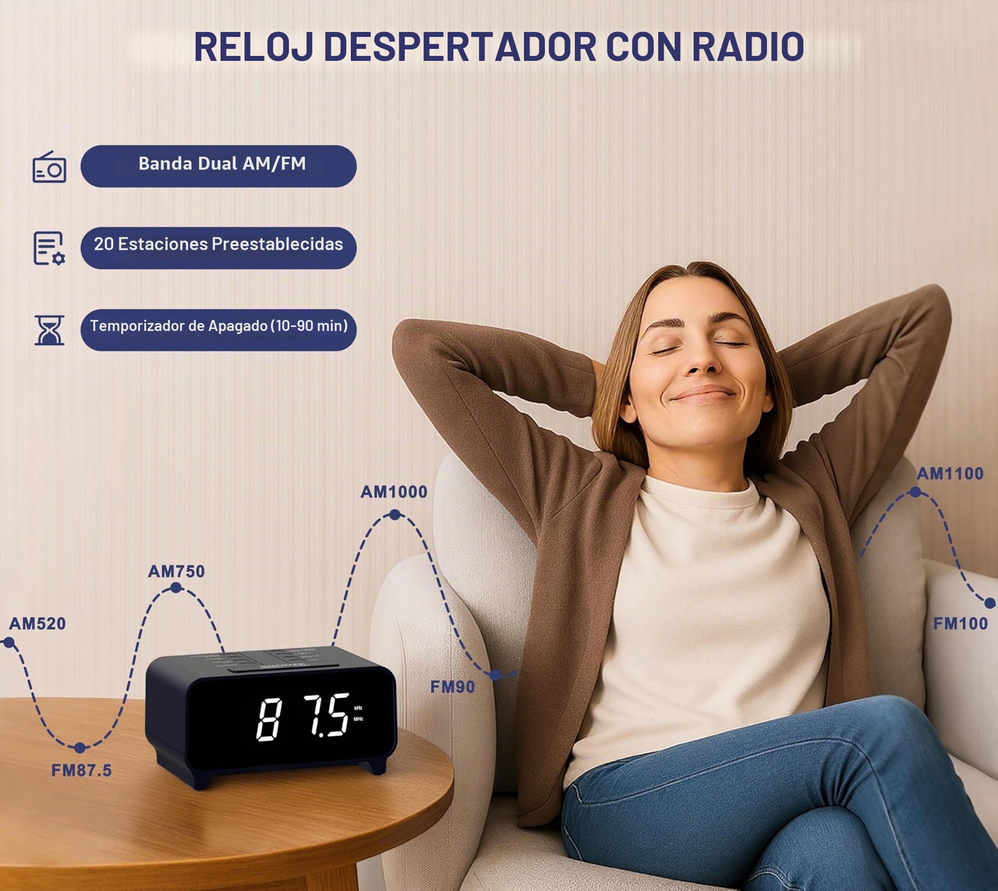iTOMA Reloj despertador con radio AM/FM, función de alarma dual, función de repetición, ubicaciones de memoria, atenuador, pantalla de 12/24 horas, reloj digital (213, pequeño (213R, pequeño)