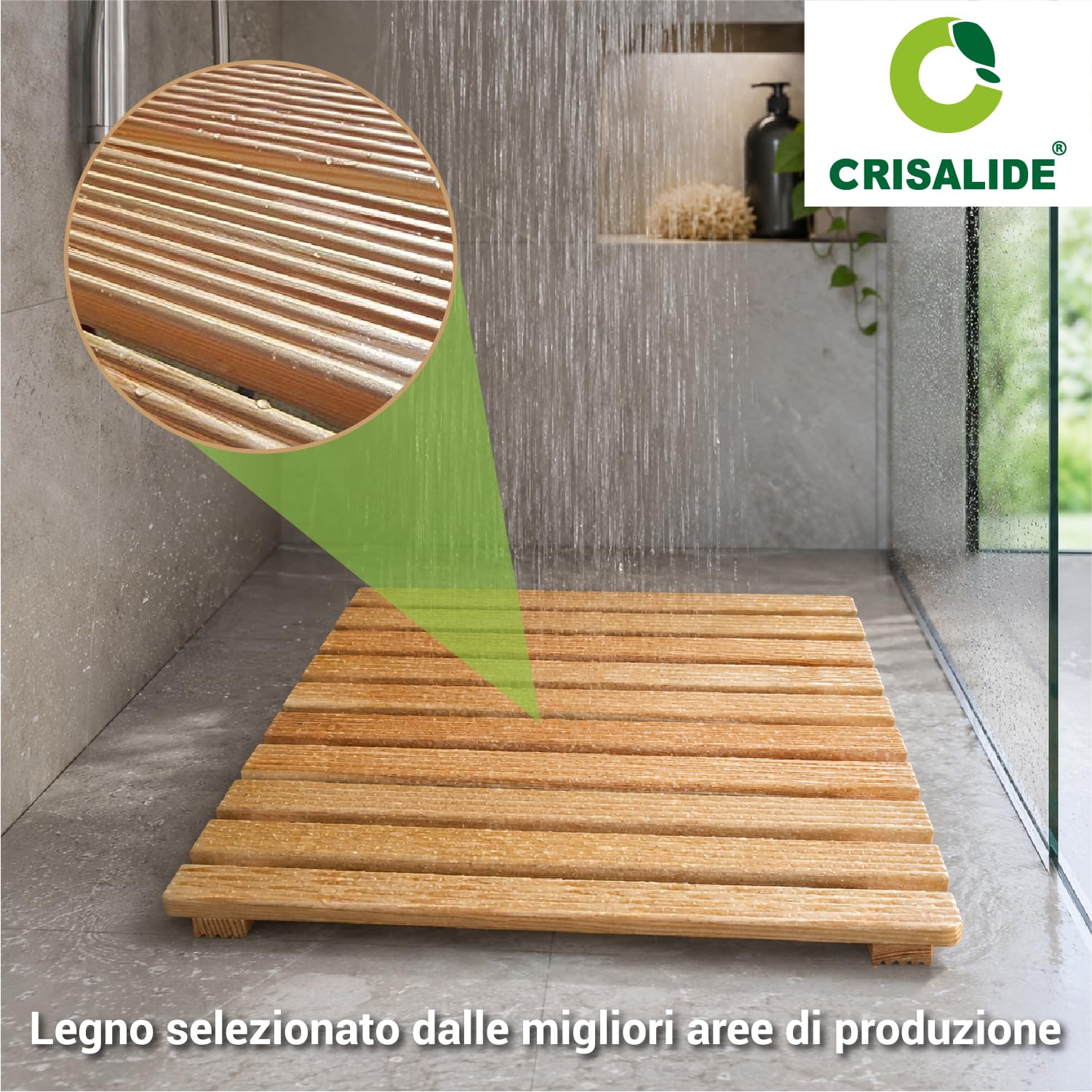 Crisalide® - Pedana Doccia in Legno, Antiscivolo Waterproof 60x60CM | Drenante