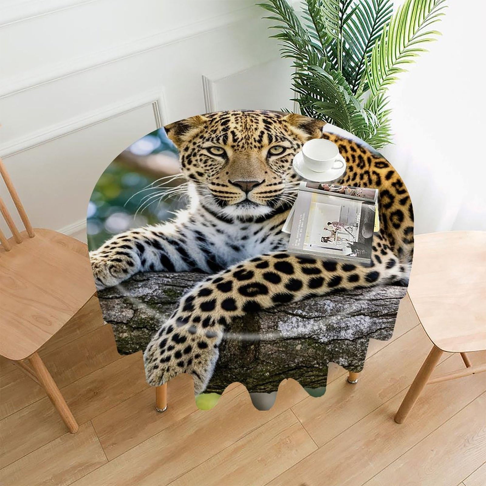 LZQPOEAS Leopard Tablecloth Decorative Round Table Cloth Wrinkle Resistant Round Tablecloth Washable Circle Table Cover for Kitchen Dining Party Wedding Camping 60 Inch