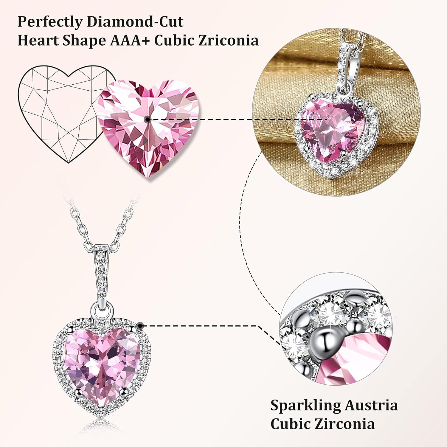 Bestyle Sparkling 925 Sterling Silver Birthstone Necklaces for Women, Created Heart/Round/Teardrop/Square Crystal Solitaire Pendant Diamond Necklace, Great Birthday/Anniversary/Wedding Gifts - Image 3