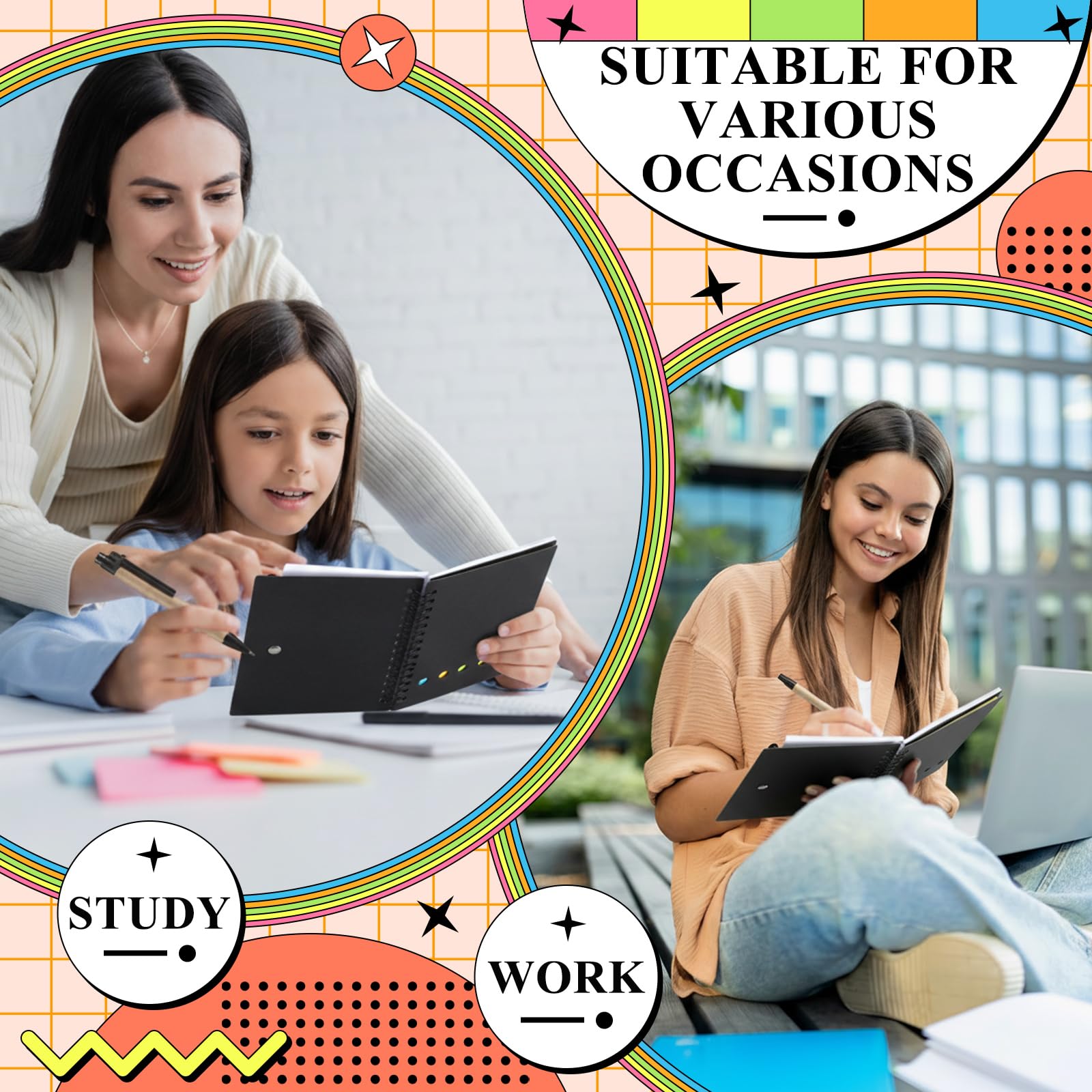 Qilery Confezione da 150 quaderni a spirale a righe, piccolo blocco note e penna, blocco note a righe, nero, tascabile, per ufficio aziendale