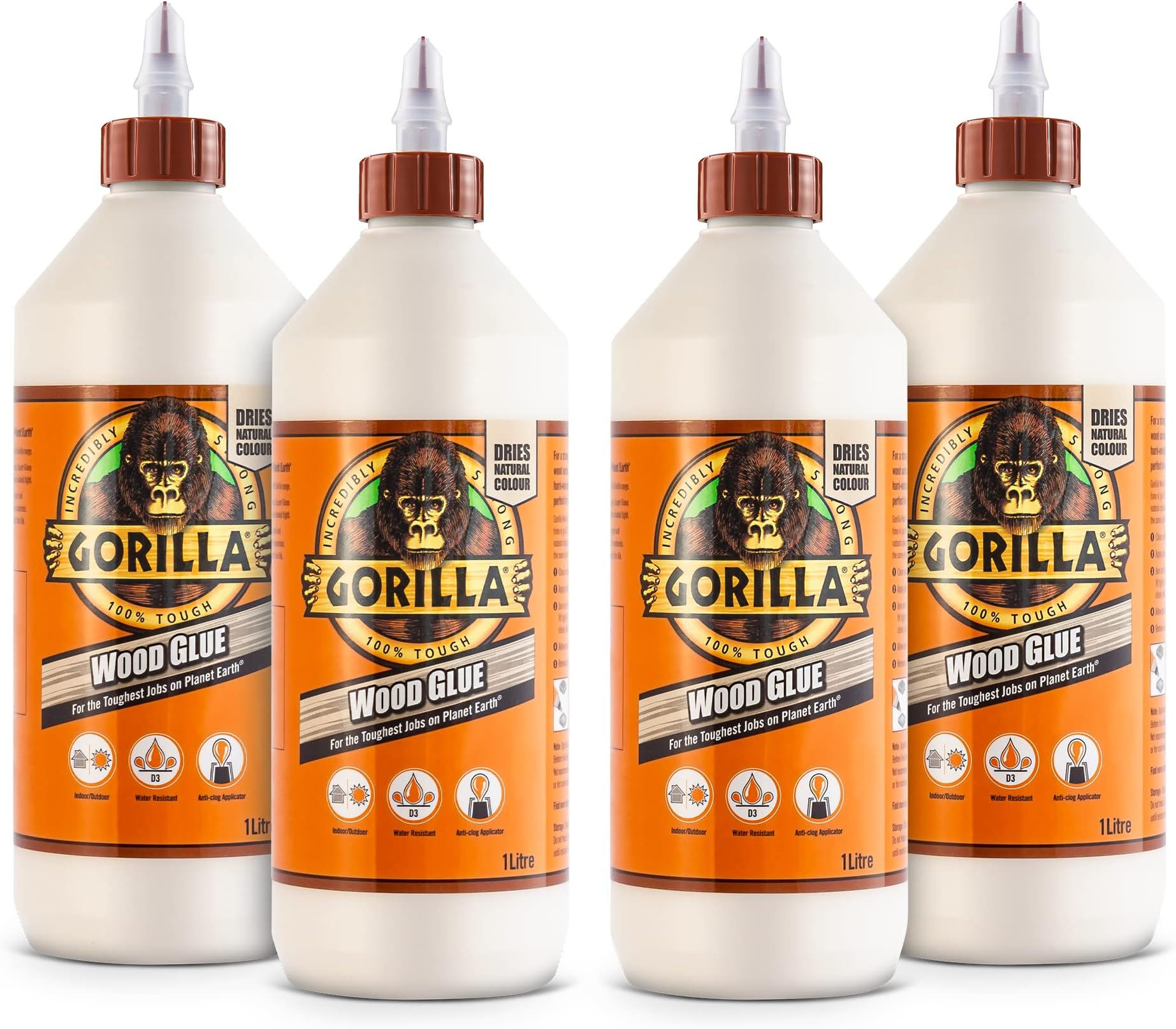 Gorilla 5044361 Wood Glue 1L (4 Pack)