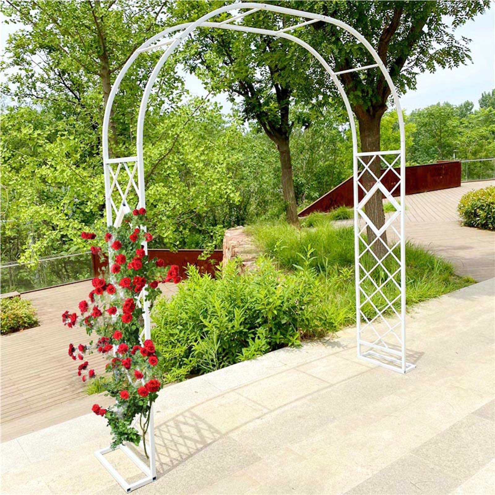 Metalowy łuk ogrodowy Trellis ślubny łuk różany do roślin pnących o szerokości od 180 cm do 380 cm solidna podstawa elegancki biały kolor idealny do dekoracji na zewnątrz i na imprezy