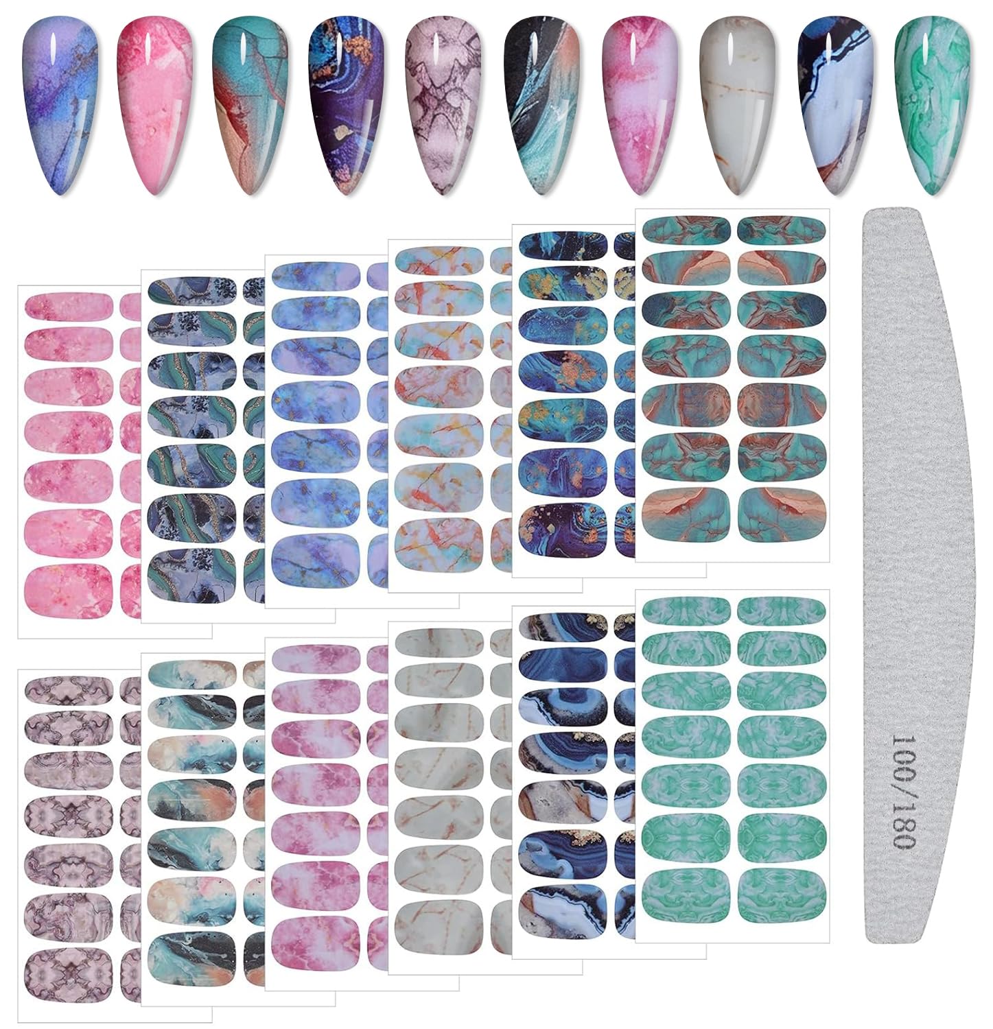 TOROKOM Marmurowe paski sztuki paznokci Wraps, 12 arkuszy Pełne owijanie stopy lakier do paznokci Naklejka samoprzylepne naklejki dla kobiet Dziewczyny Pedykur DIY Nail Art Design