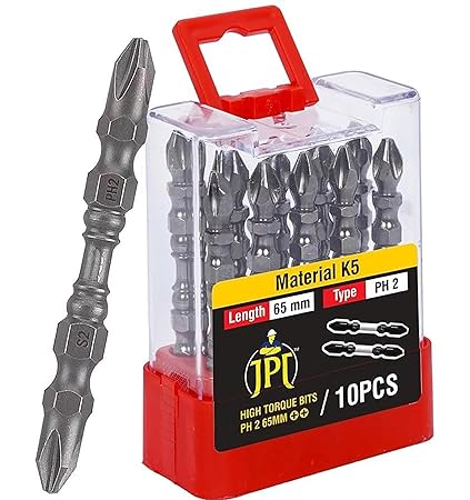 JPT Double-ended Magnetic Screwdriver Bit Set, S2 High Torque Alloy Steel, PH2 Power Drill Double End, 10 Bits set