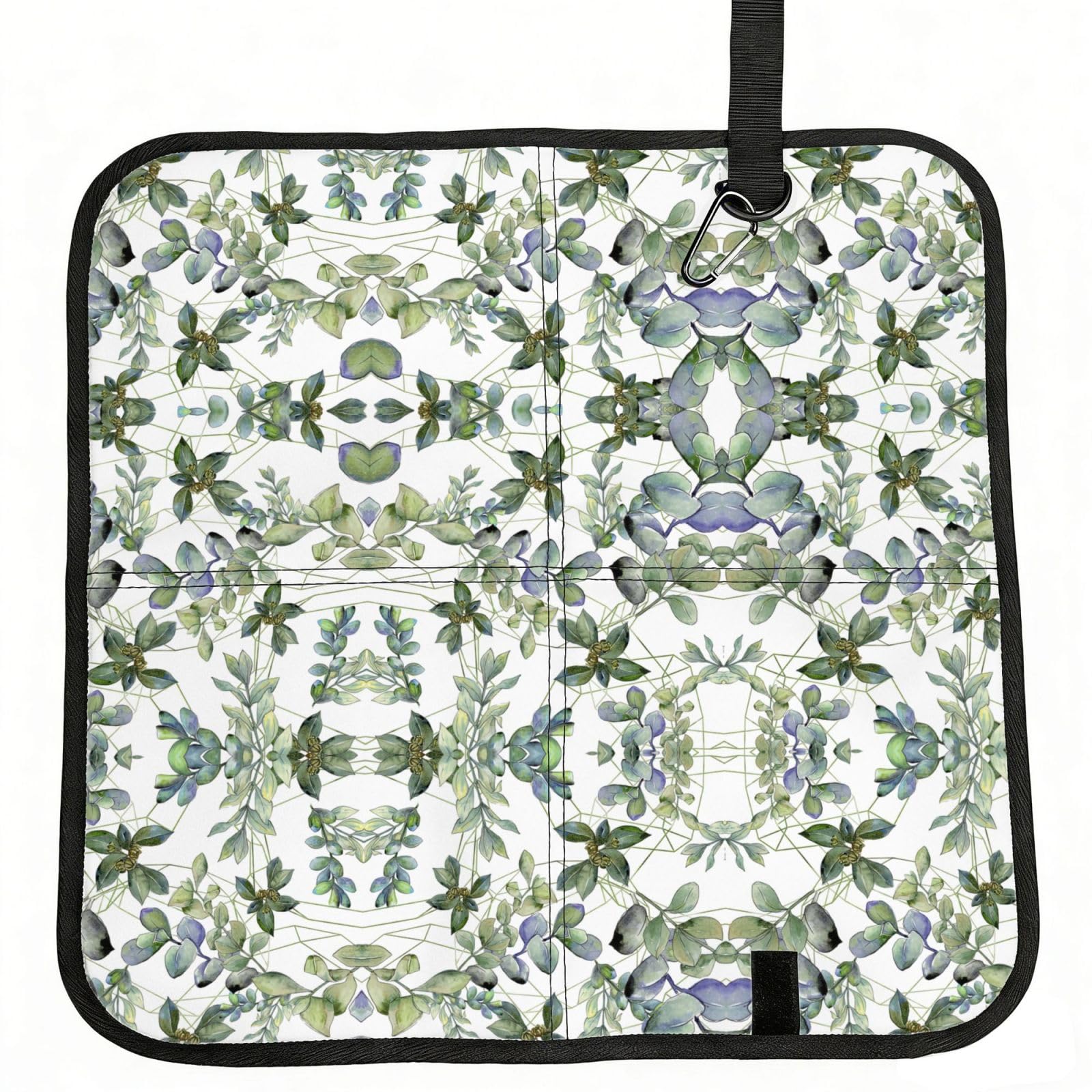 DIEzig Green Eucalyptus Leaves Printed Compact Foldable Sitting Pad Oxford Base, Portable Cushion for Fishing Sports Events