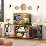 FIONESO TV Se tenir debout pour 55 1 cm TV, Industrielle TV Table Console avec 2 Ouvrir les étagères de stockage, 3-Tier Centre de divertissement pour salon, Chambre, Rustique Brown, CNDSG028F