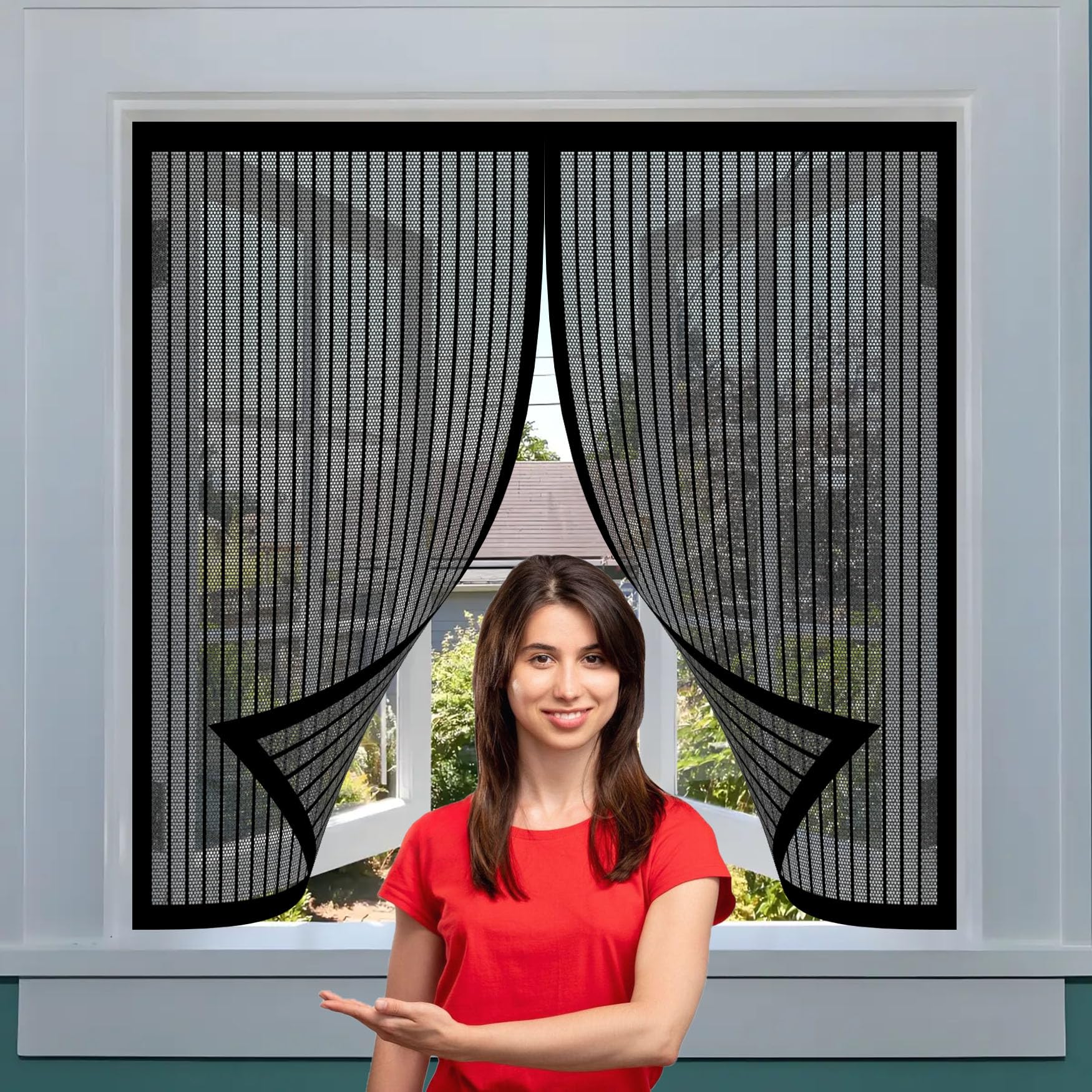 Moustiquaire magnétique rideaux aimantée sans perçage porte fenêtre noir 133x122