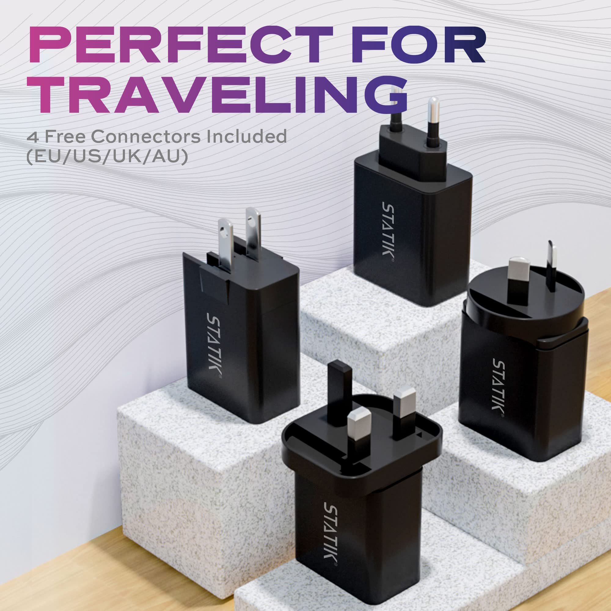 STATIK Fast-Charging GaN Power Adapter - 45W Dual USB C & USB - International Plugs - Foldable Compact Travel Charger for iPhone, iPad, Samsung, Pixel - Smart Overheat Protection - Cable Not Included