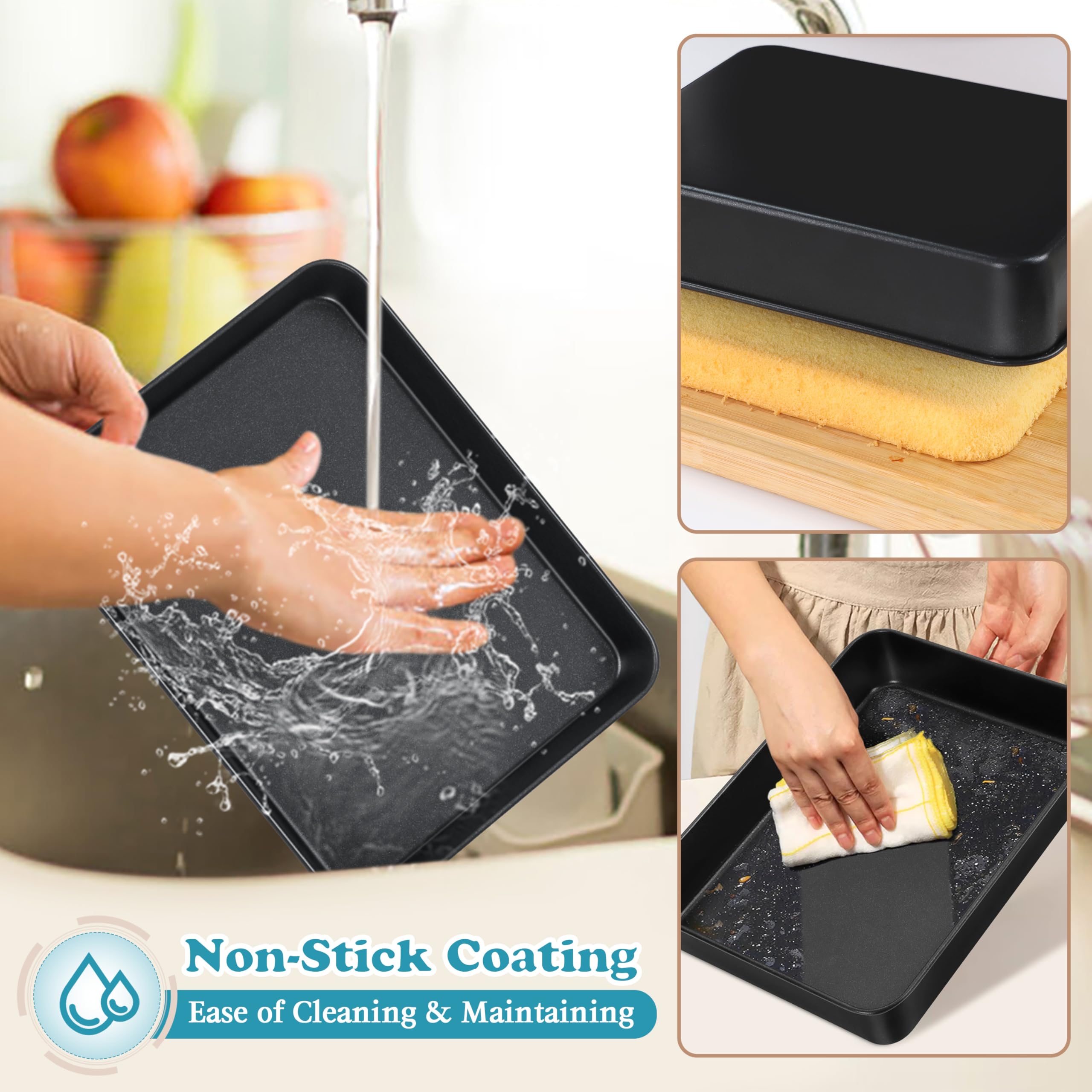 E-far Molde pequeño para hornear con tapa, molde rectangular de acero inoxidable antiadherente de 10.4 x 8 pulgadas con tapa para hornear brownies, lasaña, núcleo de acero inoxidable y revestimiento