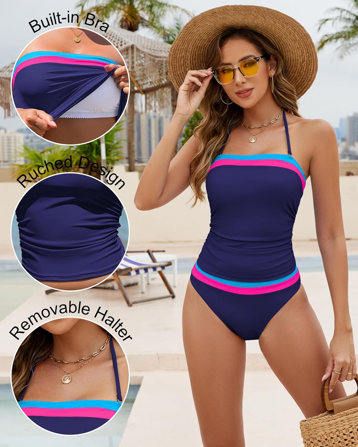 Jolefille Tankini Swimsuits for Women Two Piece Strapless Bandeau Bathing Suits Tops Full Coverage Modest Swim Suits 2026 - Image 5