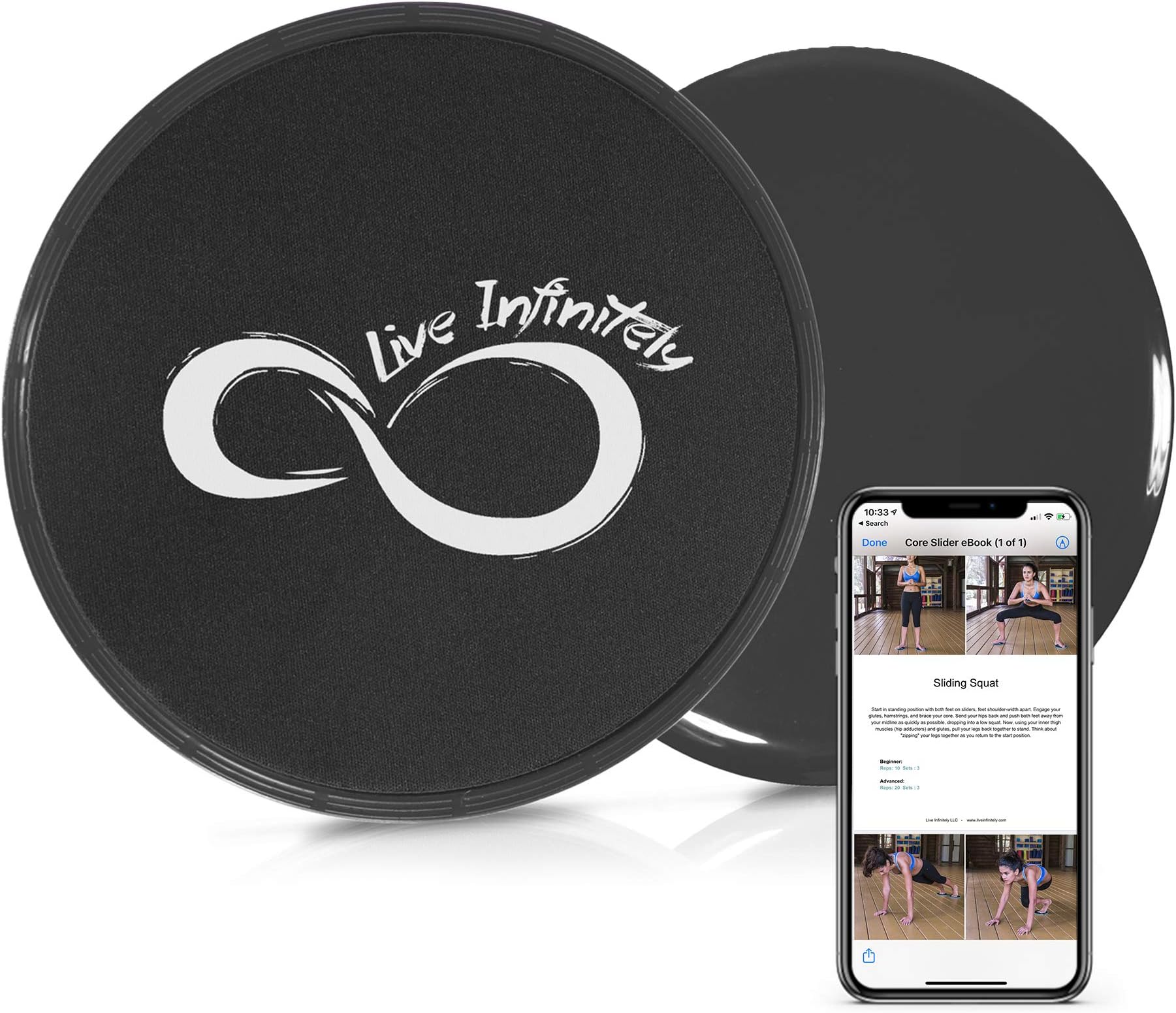 Live Infinitely Core Sliders – Dual Sided Fitness Sliders for Hardwood Or Carpeted Surfaces – Ideal for Ab & Core Workouts – Includes eBook of Exercises & Workouts