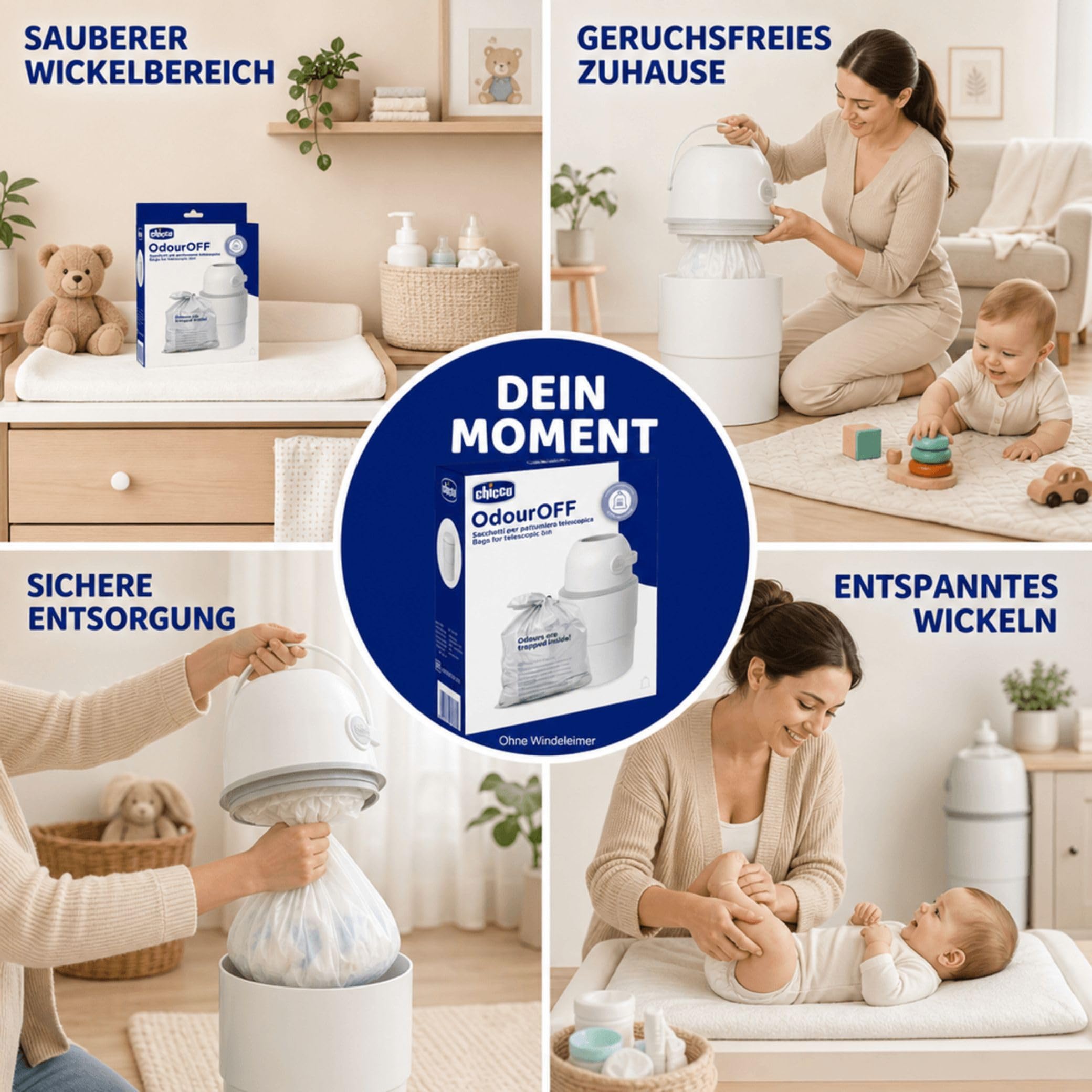 Chicco Windeleimer Nachfüllpack & Windel Blaubaer | geruchsdichte & auslaufsichere Beutel | Für saubere und geruchsfreie Wickelbereiche | Nachfüllkassette, Nachfüllfolie für Windeleimer