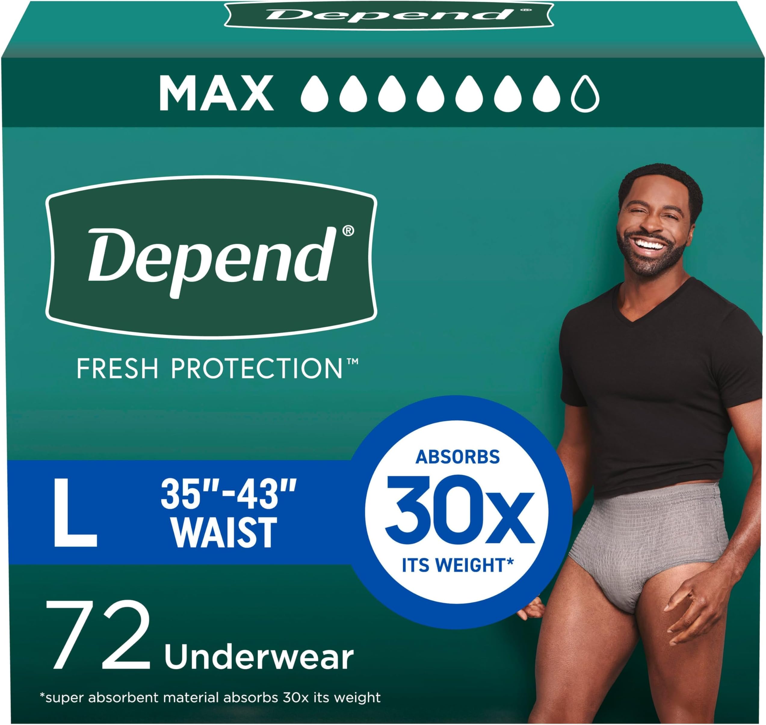 FIT-Flex Incontinence Underwear for Men, Maximum Absorbency, Grey, Large, 72 Count