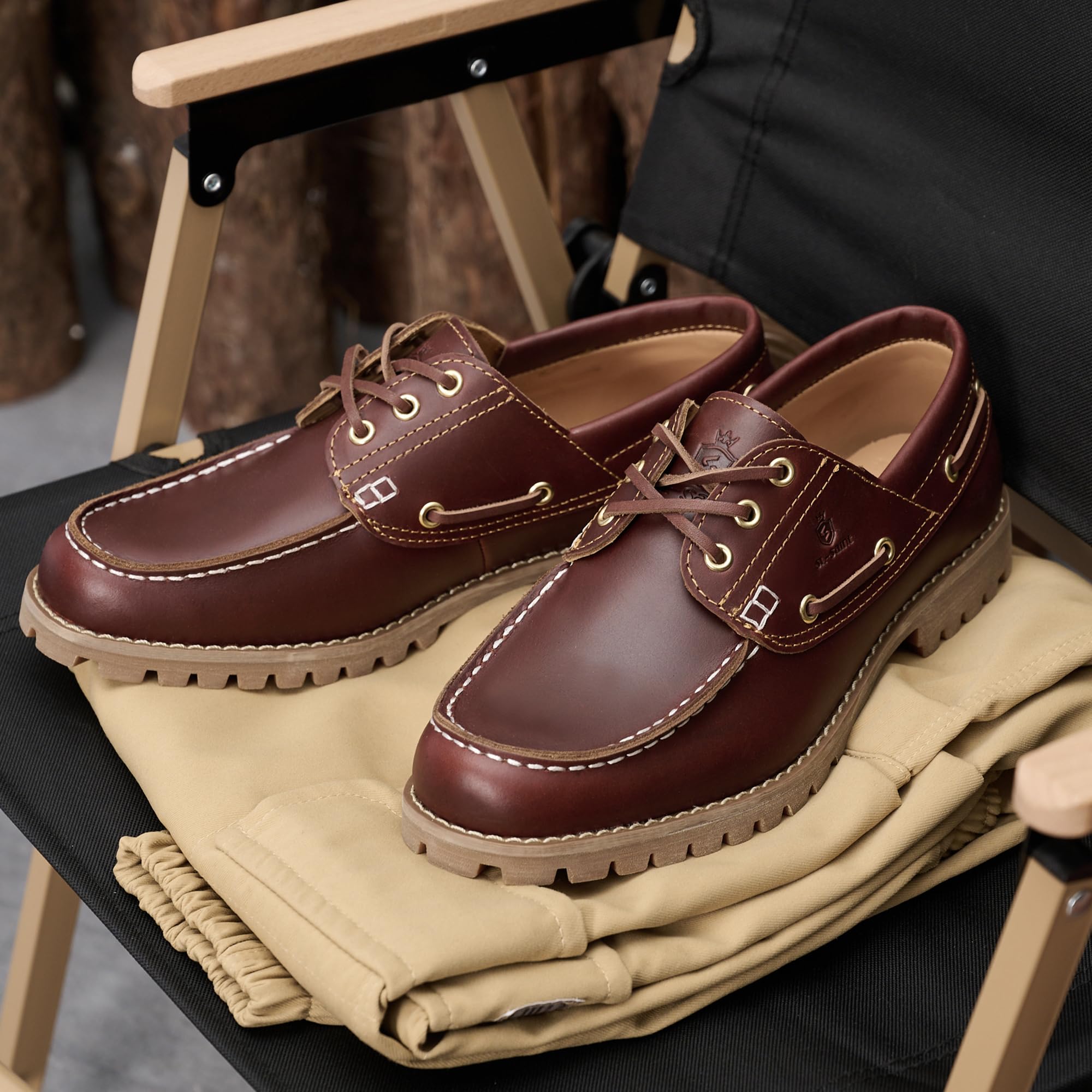 SL-Saint Fatti a Mano Uomo Classico da Barca e da Ponte Scarpe Punta Moc Allacciate Pelle Pieno Fiore Moda