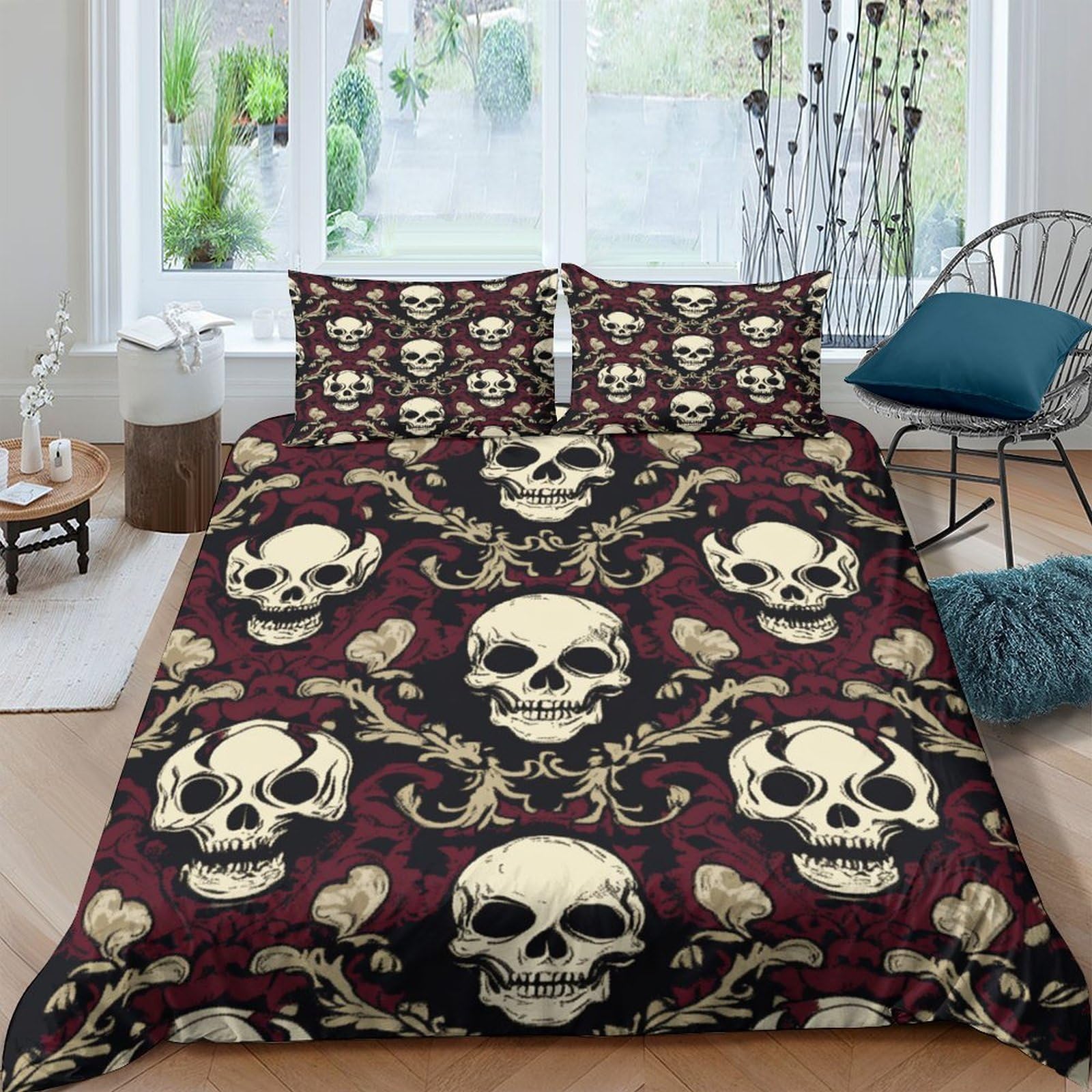 Ctjqhvkz Style-7 3D Printed Skull Baroque Fitted Sheet Microfiber Black Gothic Mattress Cover For Bedroom Dorm Decor Protection Single（135X200cm）