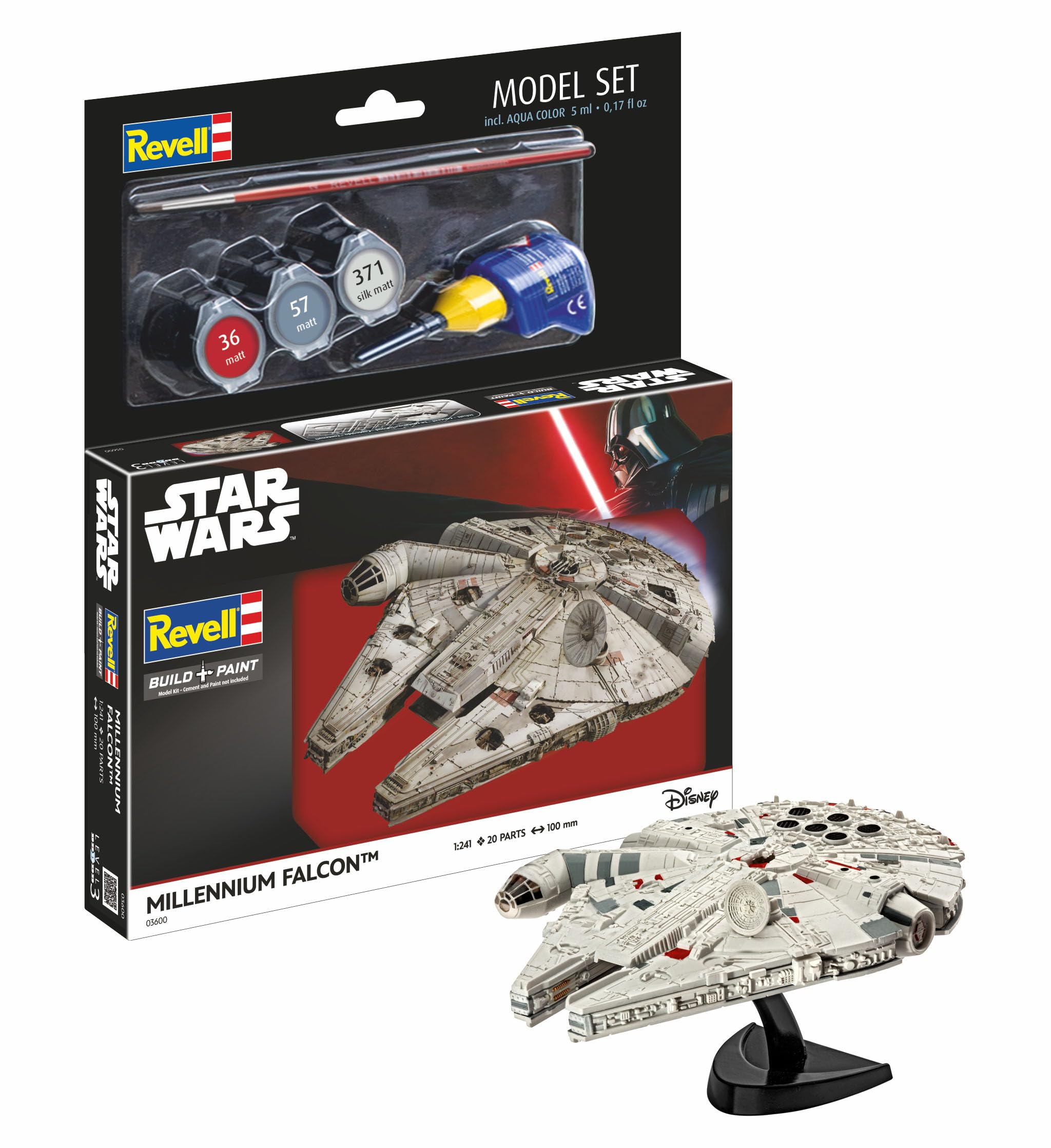 Revell 63600 Model Set Millennium Falcon 1:241 Scale Unbuilt/Unpainted Plastic Model Kit with Accessories