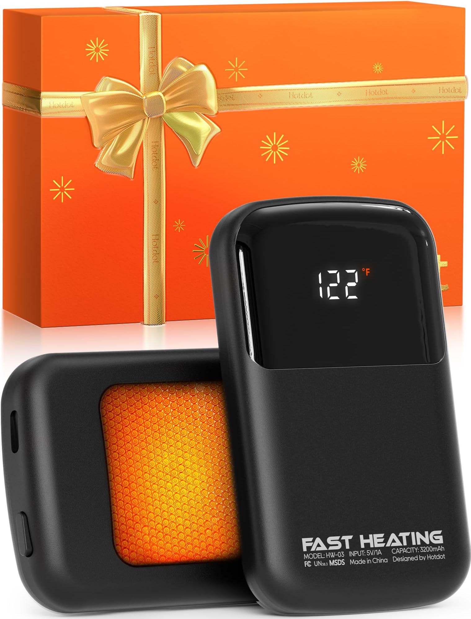 Hotdot Hand Warmers Rechargeable 2 Pack, 3 Heat Levels (104–121°F), Real-Time Temp & Battery Display, Electric Hand Warmers, Fast Heating, Fits in Gloves/Pocket, Gifts for Women & Men
