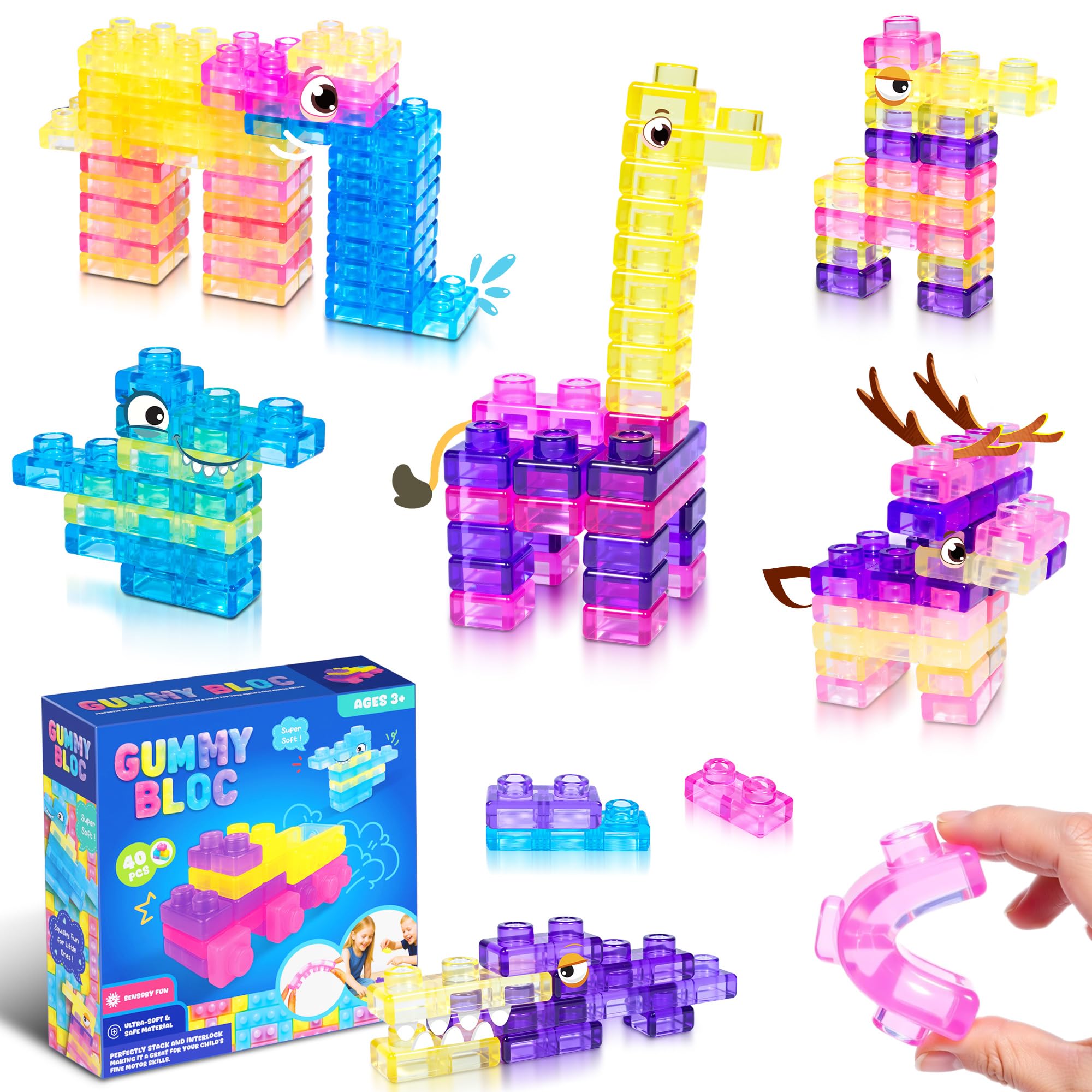 JOY SPOT! 40 Stück Sensorische Bausteine für Kleinkinder, Jelly Blocks für Kinder, Montessori Sensorische Spielzeug, Babyblöcke, Weich, Sicherer, Kreatives Konstruktion Spielzeug für frühes Lernen