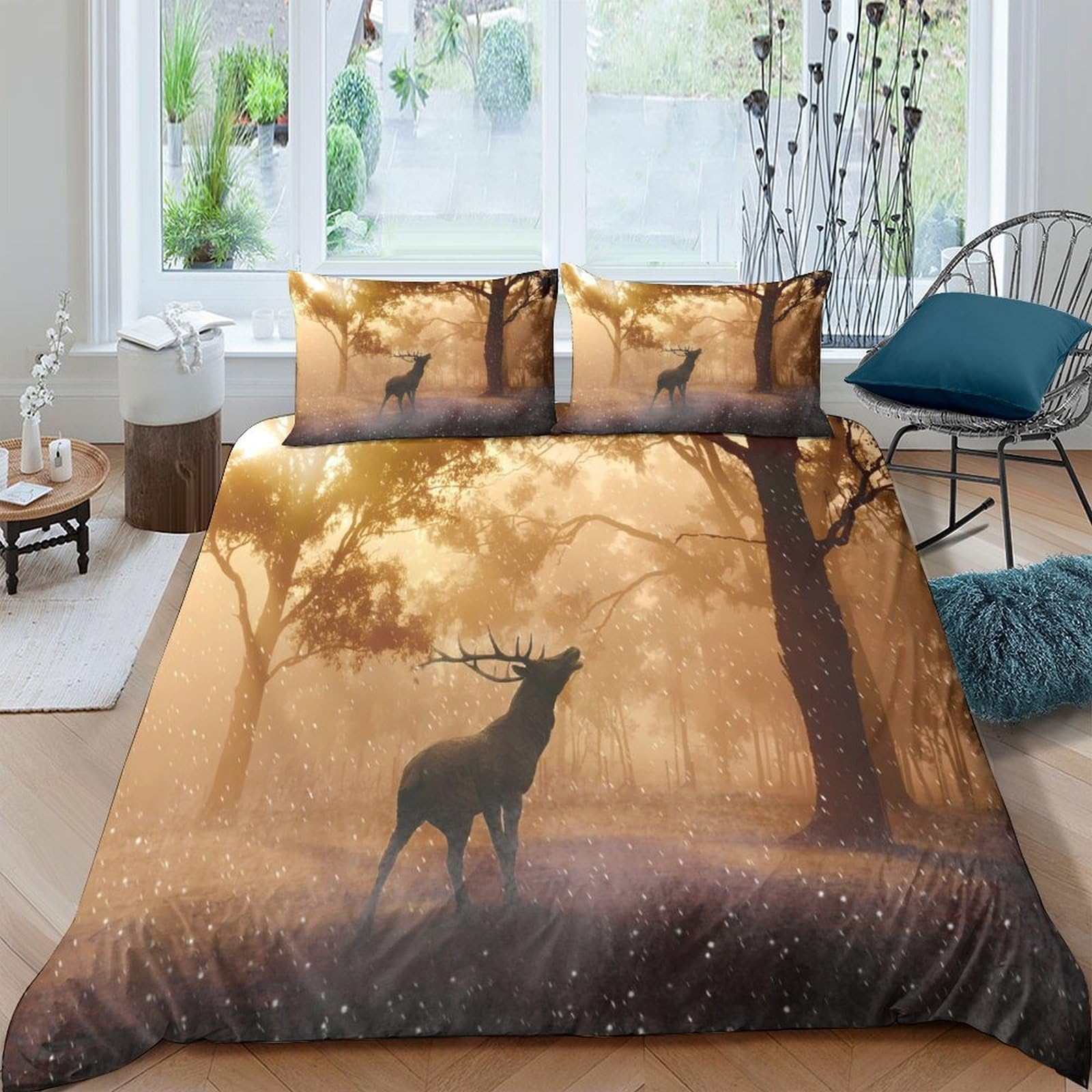 Ctjqhvkz Style-8 3D Printed Forest Deer Fitted Sheet Microfiber Soft Anti-Slip Bed Cover For Bedroom Guest Room Machine Washable Decor Single（135X200cm）