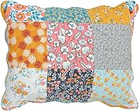Greenland Home Carlie Quilted Pillow Sham Standard - Modern Floral Calico Patches, Reversible Cotton, Vibrant Teal Pink Gold