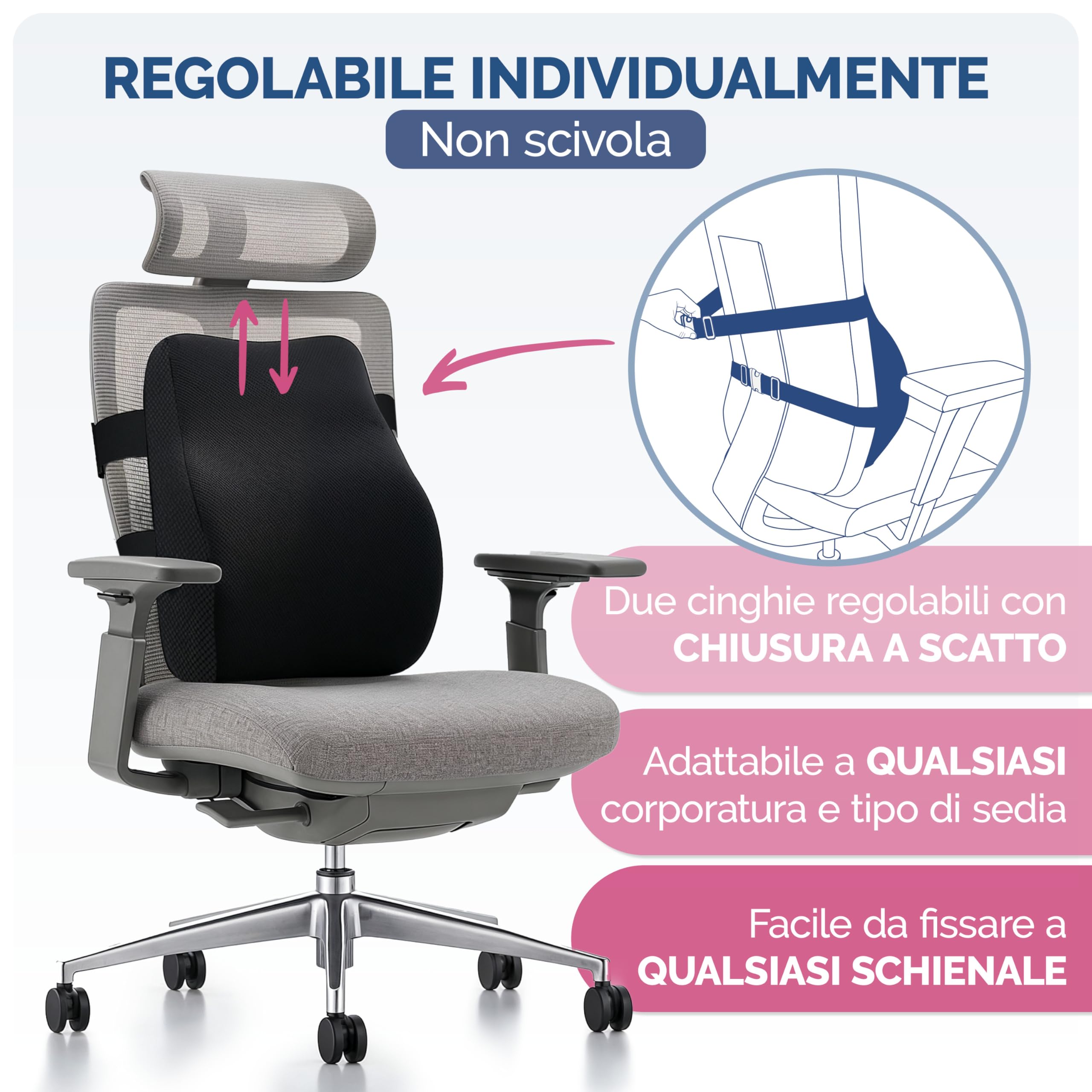 Blumtal cuscino lombare sedia ufficio in memory foam - cuscino sedia ufficio schiena con rivestimento certificato OEKO-TEX - cuscino per sedia ufficio con chiusura - supporto lombare sedia ufficio