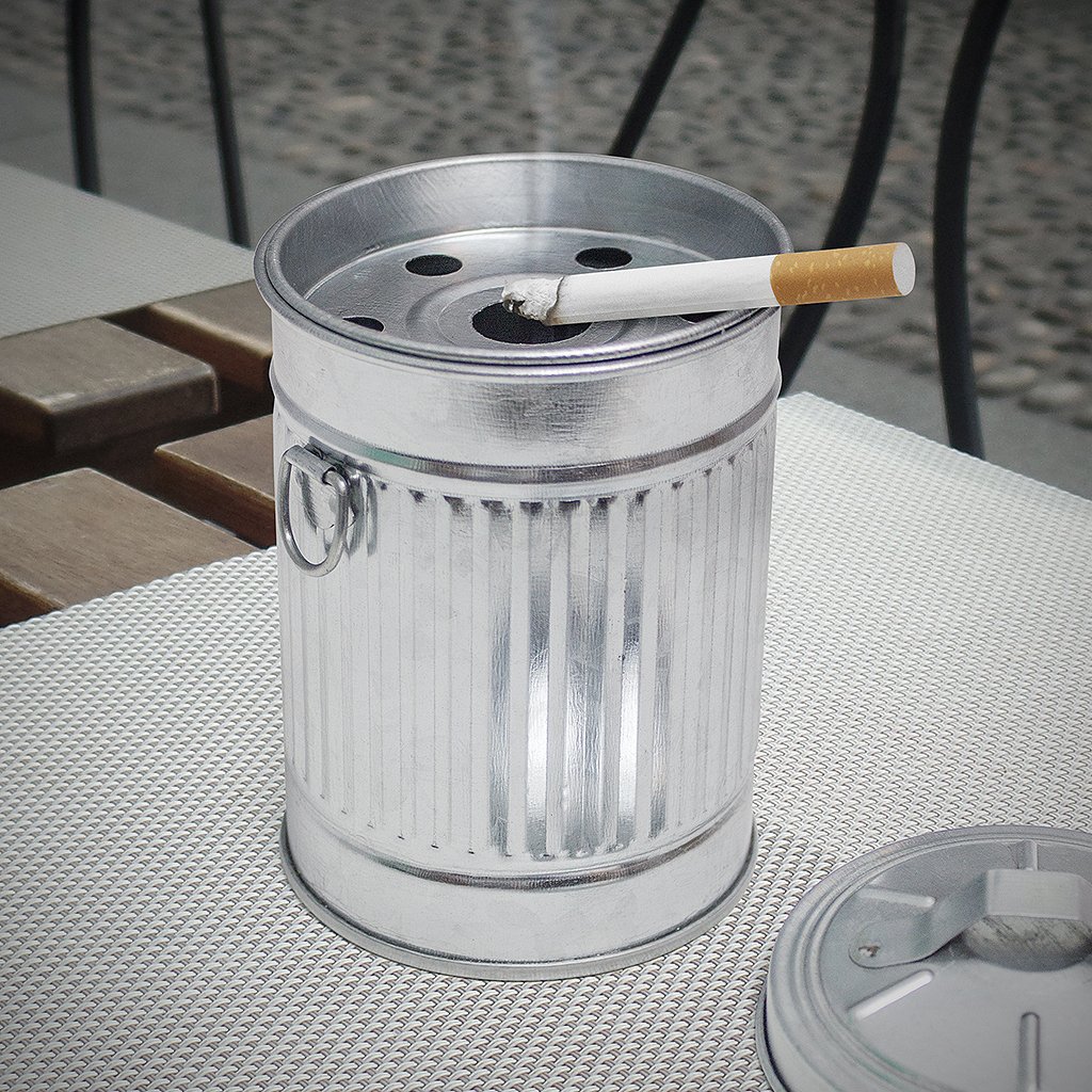Balvi Cenicero Garbage en forma de cubo de basura Con tapa Metal galvanizado 13cm