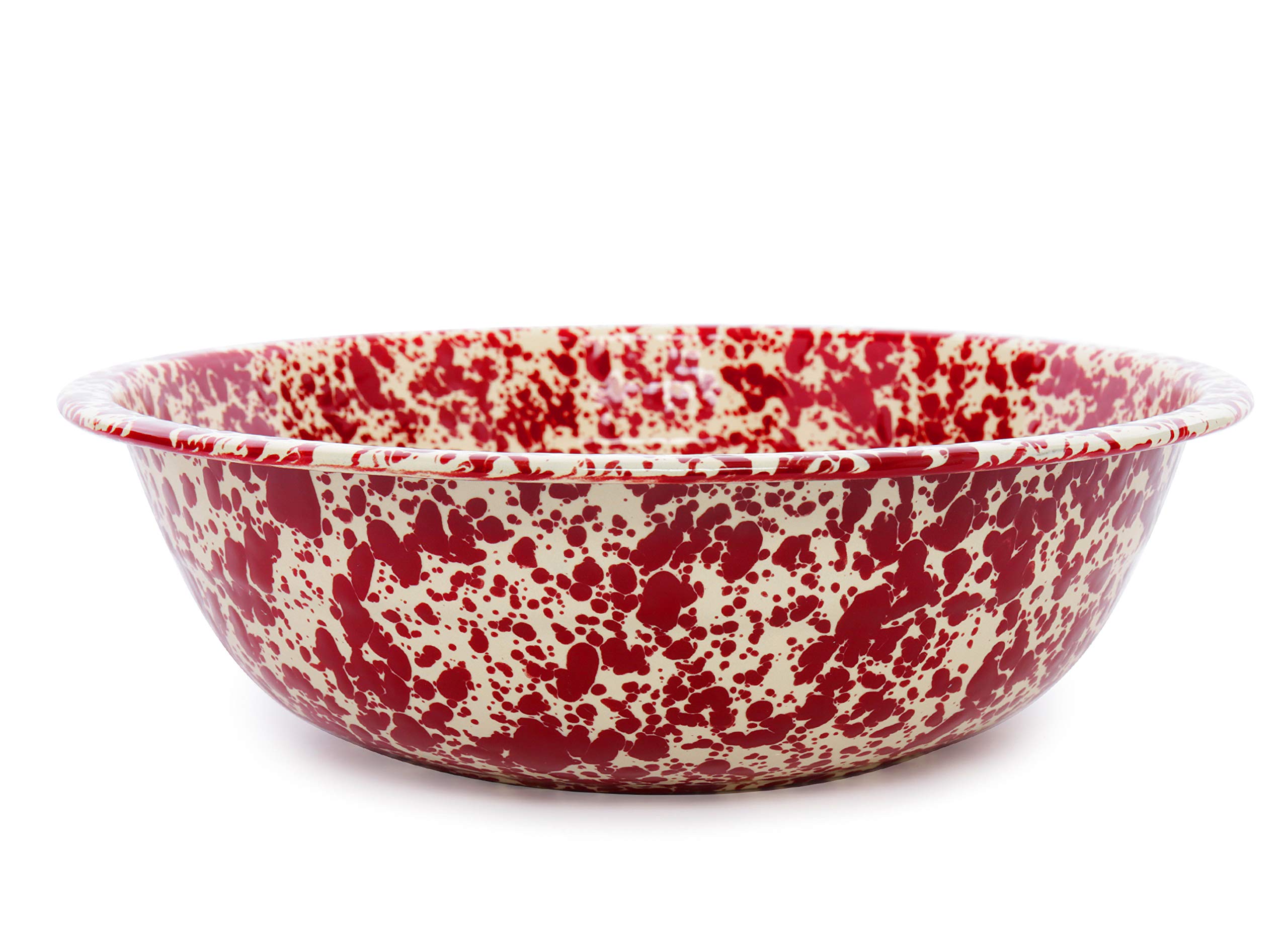 Crow Canyon Home Enamelware Medium Basin 8 Quart Burgundy Cream Splatter
