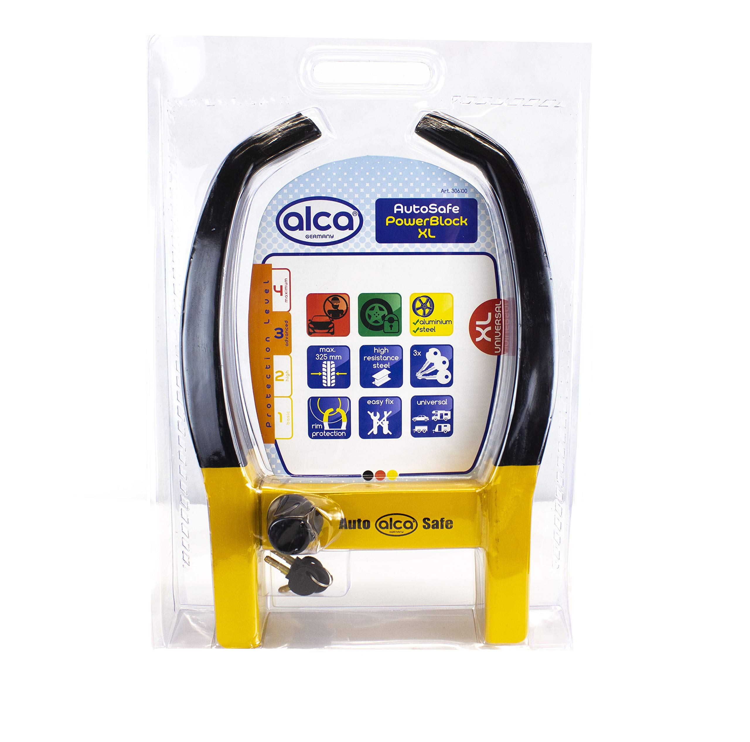 Abrazadera para rueda de remolque para coche, autocaravana, seguridad coche, tamaño XL, gran resistente, protección antirrobo, 2 llaves, Alca Alemania