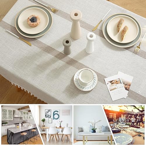 Miniatura 4 de Deep Dream Manteles con borlas cosidas, ropa de cama de algodón, sin arrugas, decoración para cocina, comedor, fiesta (rectangularoblongo, 55 x 102