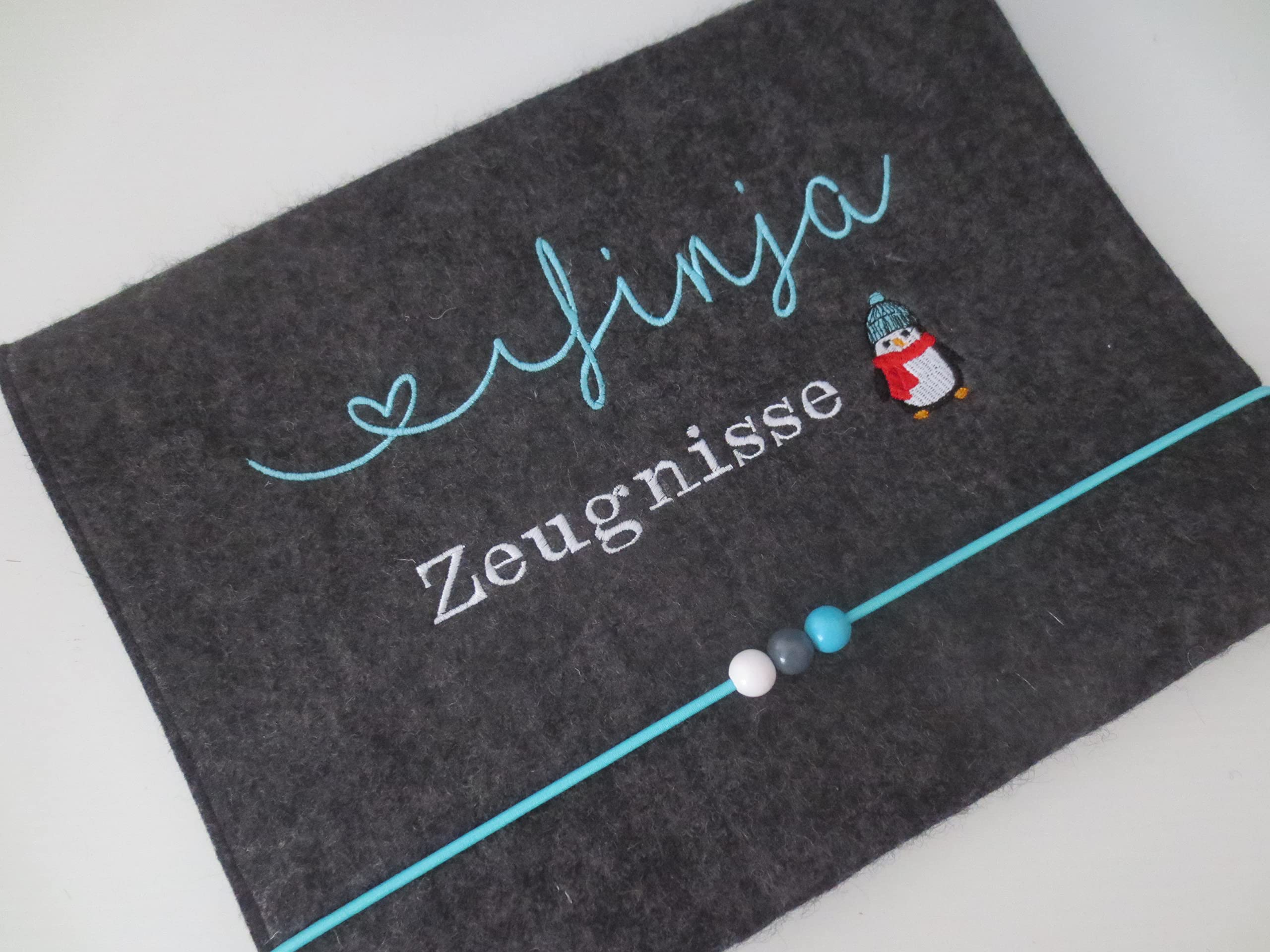 Zeugnismappe Wollfilz Mappe Zeugnisse DIN A4 Grundschule Schule"Pinguin"