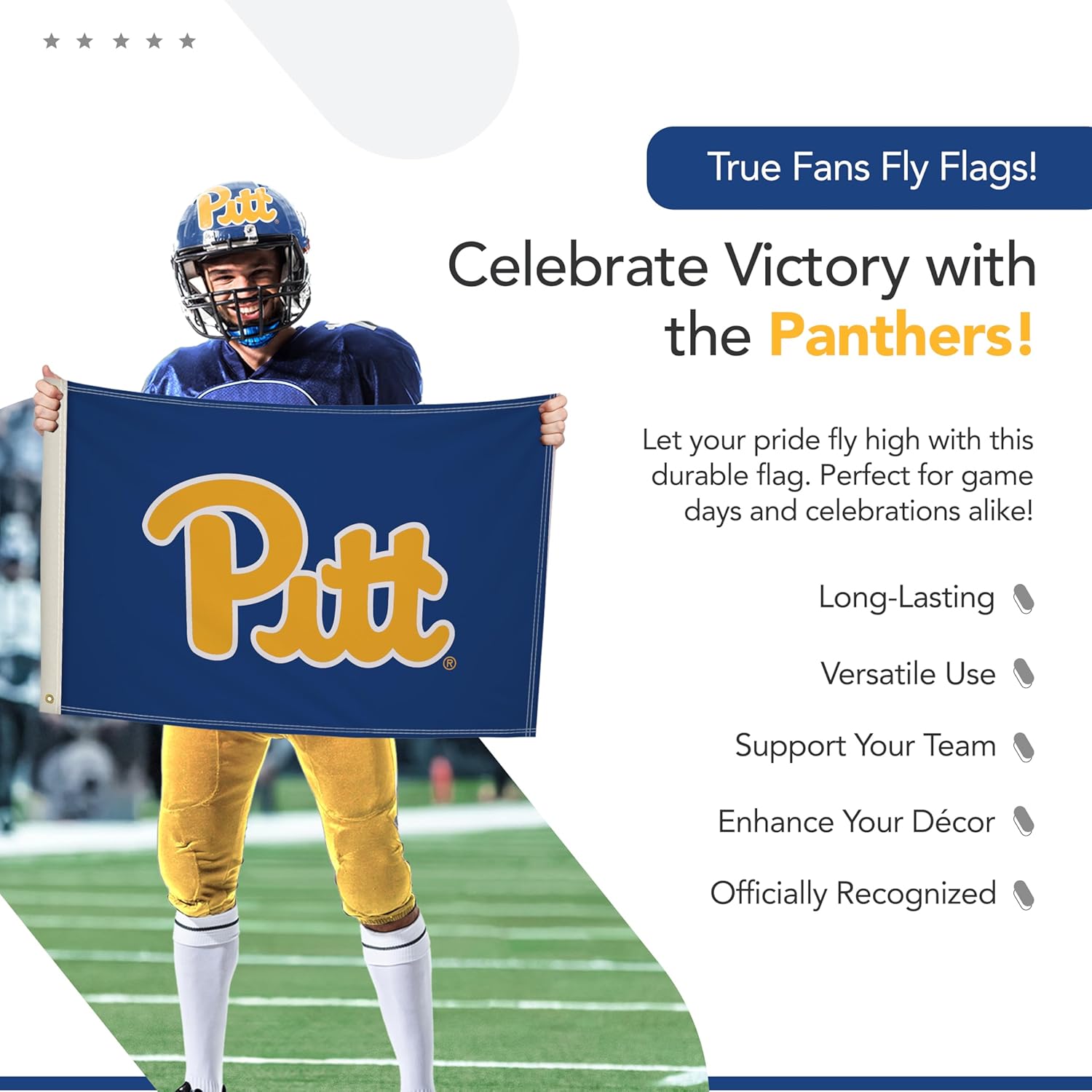 Pittsburgh Panthers College Sports Printed Flag - NCAA Licensed - Nylon - School Banner (Navy Blue) (2' x 3')