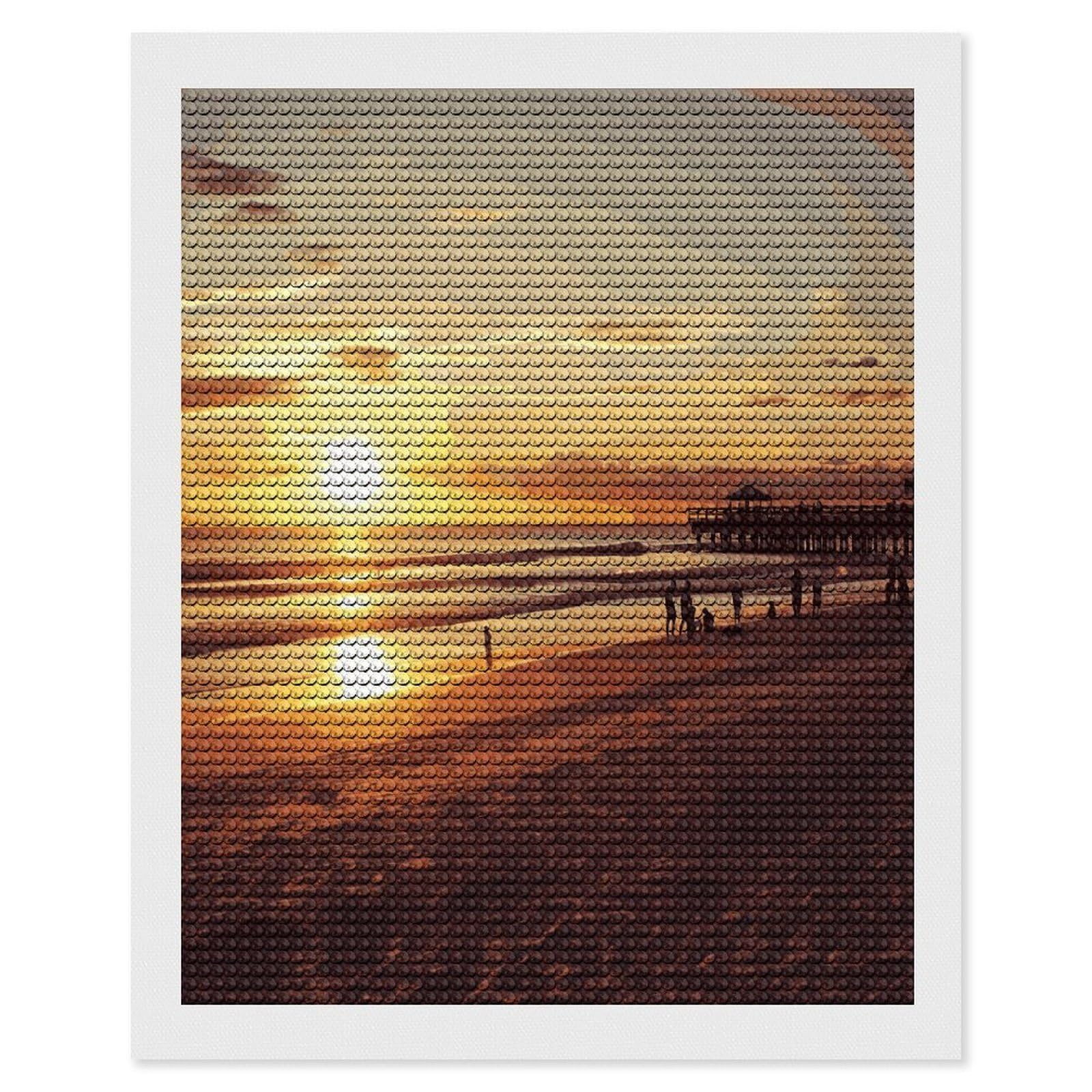 LDGSUPH Sunset Beach Diamond Painting Kits for Adults Paint with Diamond Pictures Art DIY Full Drill Diamond Dots Painting Personalized Diamond Photo for Home Wall Decor Gift 16"x20"