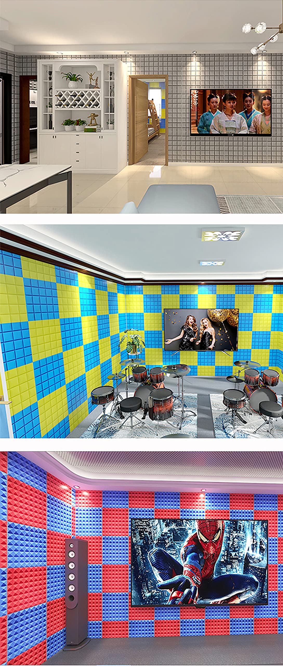 Panele Akustyczne Drum Roomal Panele Akustyczne Gąbka 50x50x5cm Pianka Akustyczna -10 Szt. Pianka Studyjna - Panele O Dużej Gęstości - Pad Studio Piano Room Izolacja Akustyczna(Color:czarny)