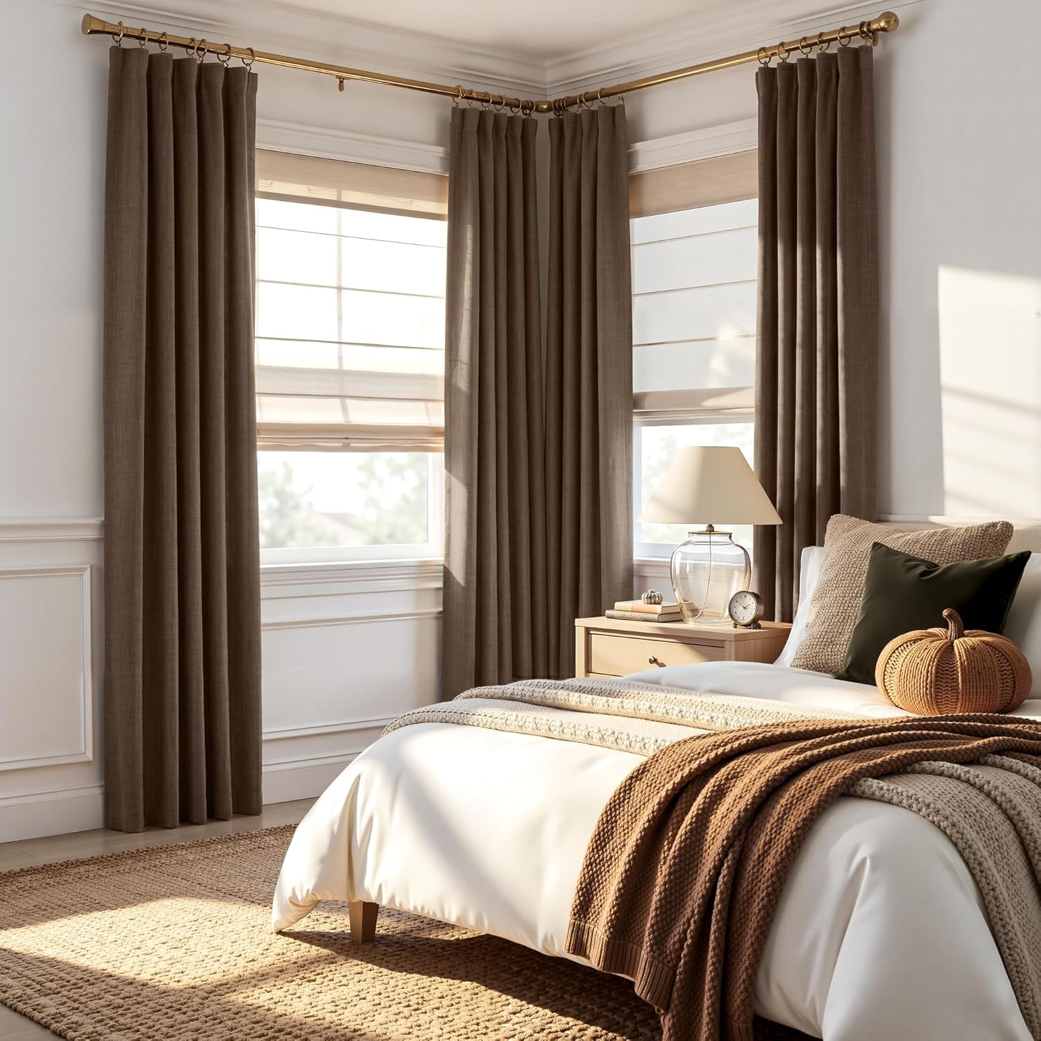 RYB HOME Brown 100% Blackout Curtains 84 inches Long, Thermal Insulating Privacy Energy Saving Linen Curtains for Bedroom Living Room Window Office Theater Dining Nursery, W52 x L84, 2 Panels