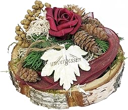Grave Ornament Birch Disc Tray with Foam Rose Weatherproof CreaFlor Home