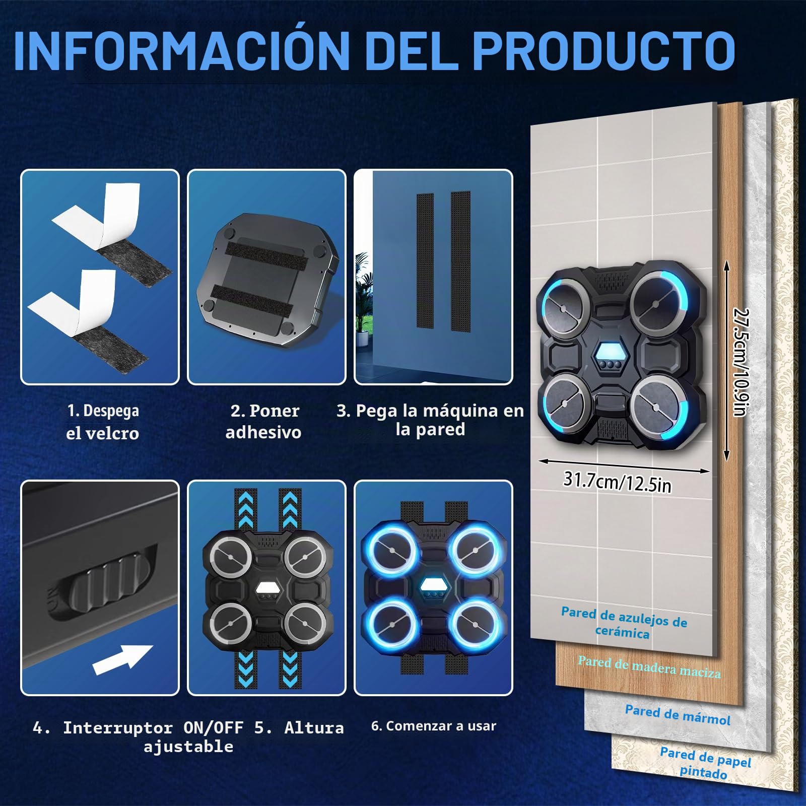 xinrongda Máquina De Boxeo Musical con Guantes De Boxeo, Boxeo Pared con Musica Entrenamiento En Casa Inteligente con Iluminación Led, Luces Al Ritmo De La Música Apto Adultos y Jovenes