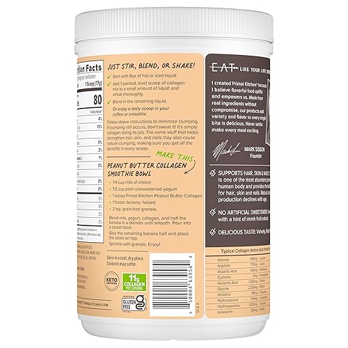 Miniatura 5 de Primal Kitchen Mezcla de bebida Collagen Fuel con sabor a mantequilla de maní, péptidos de colágeno, sin lácteos, 14.3 onzas