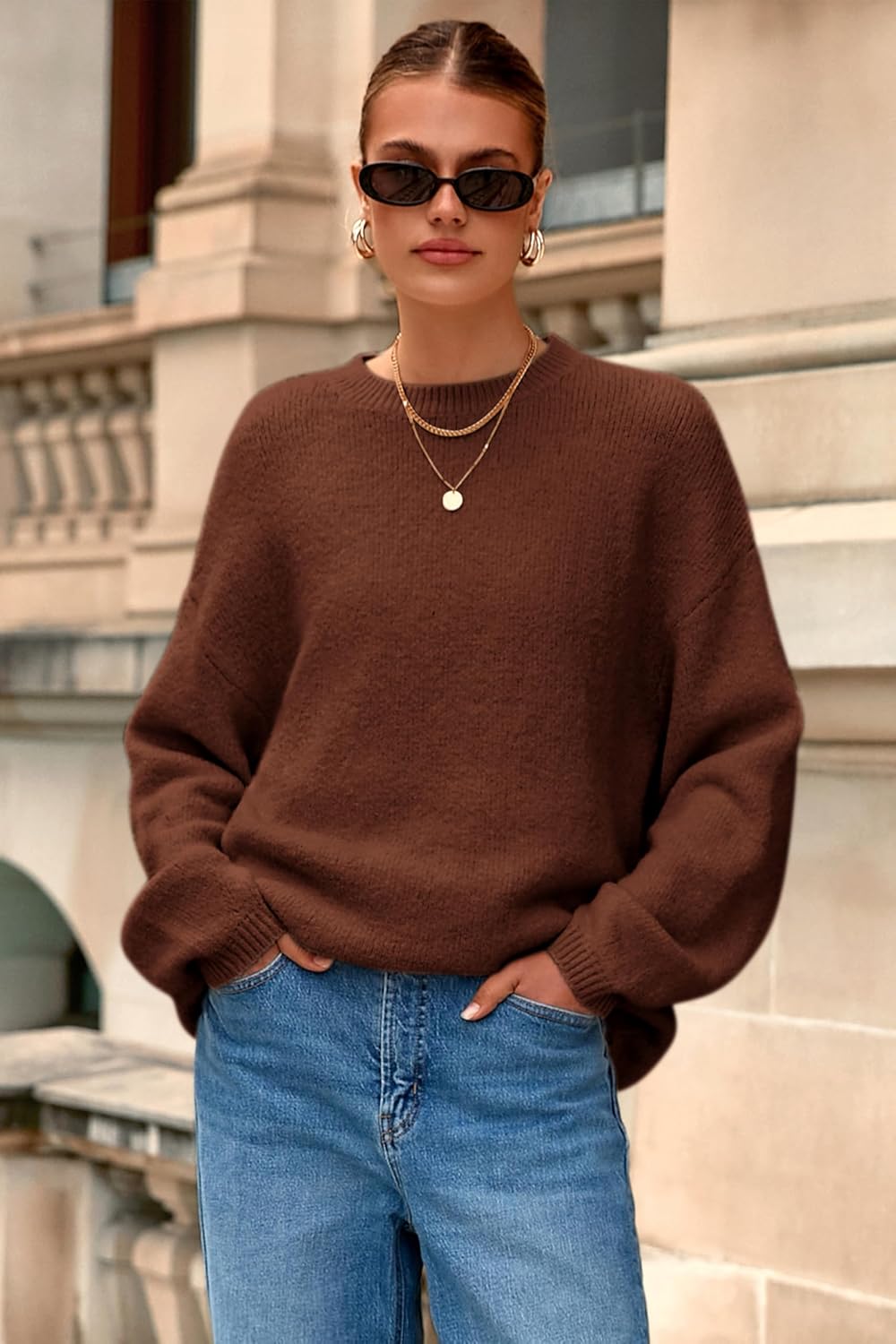 MASCOMODA Long Sleeve Crewneck Pullover Oversized Sweaters for Women Fall 2026 Casual Loose Fuzzy Chunky Knitted Jumper Tops - Image 2