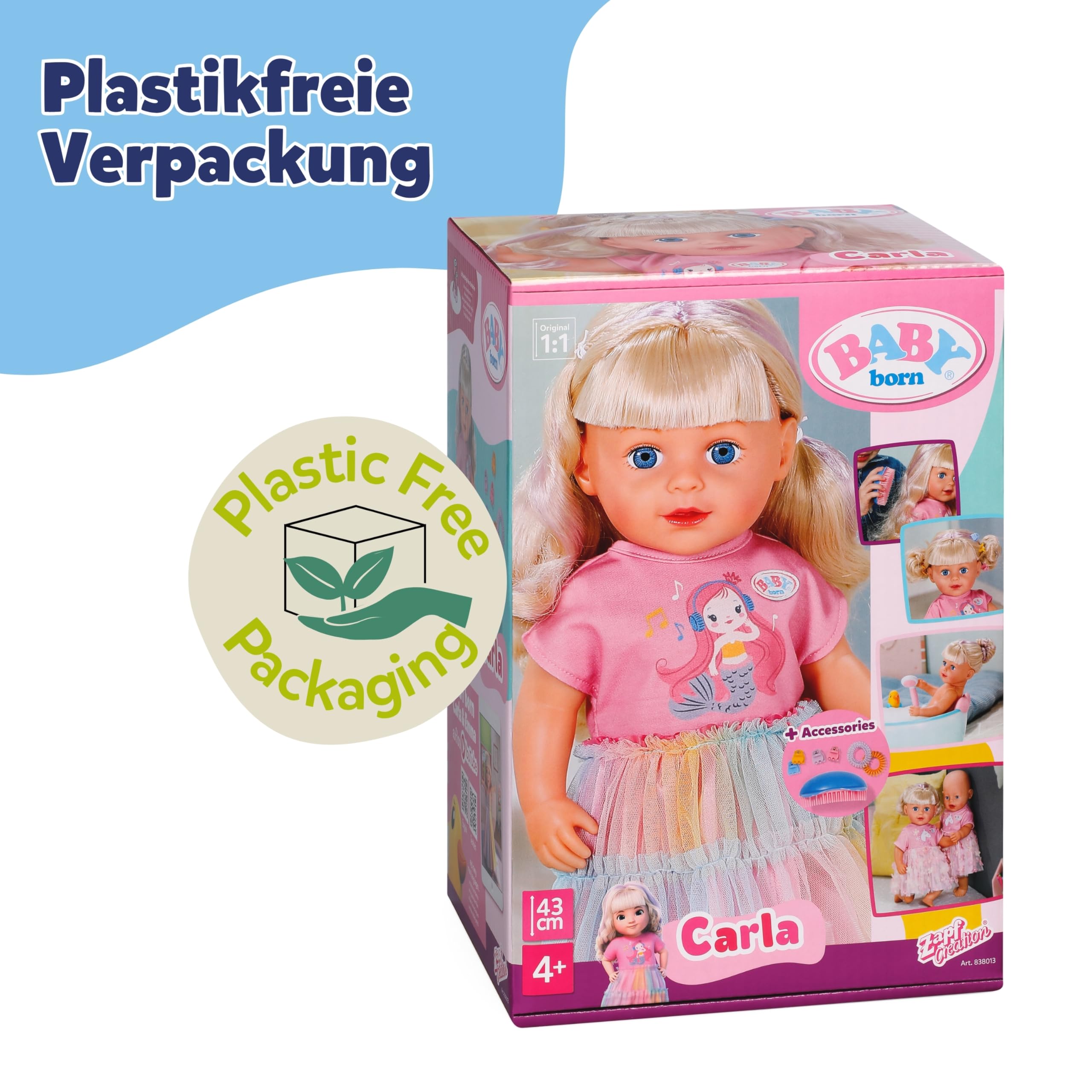 BABY Born Carla 43 cm Puppe mit Blondem Haar Strähnen Keine Batterien Kinder ab 4 Jahren 7 Accessoires