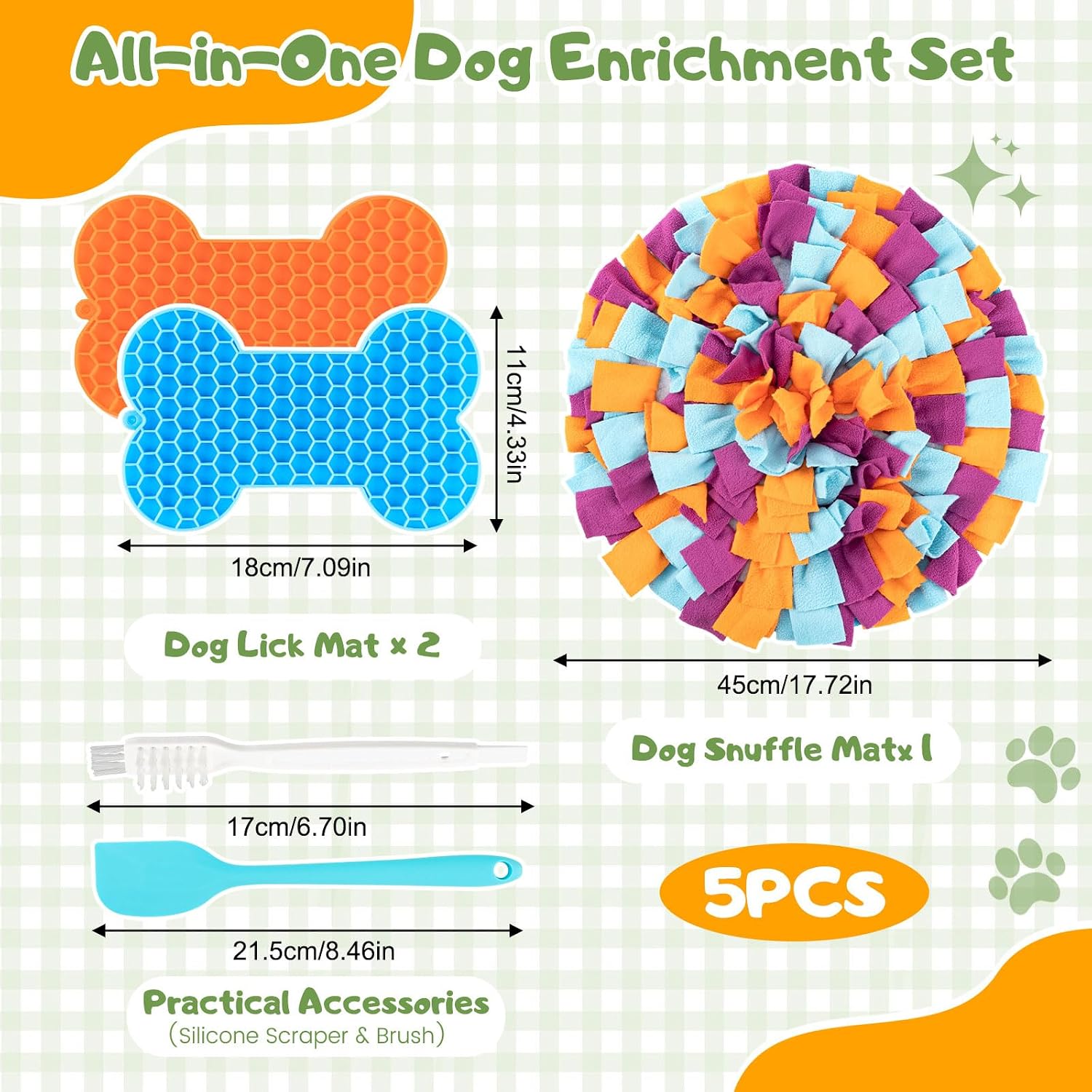 Snuffle Mat for Dogs, 17.7" Slow Feeder Foraging Dog Puzzle Toy for Stress Relief & Smell Training, Interactive Enrichment to Keep Dogs Busy, for Puppy/Medium/Large Breed