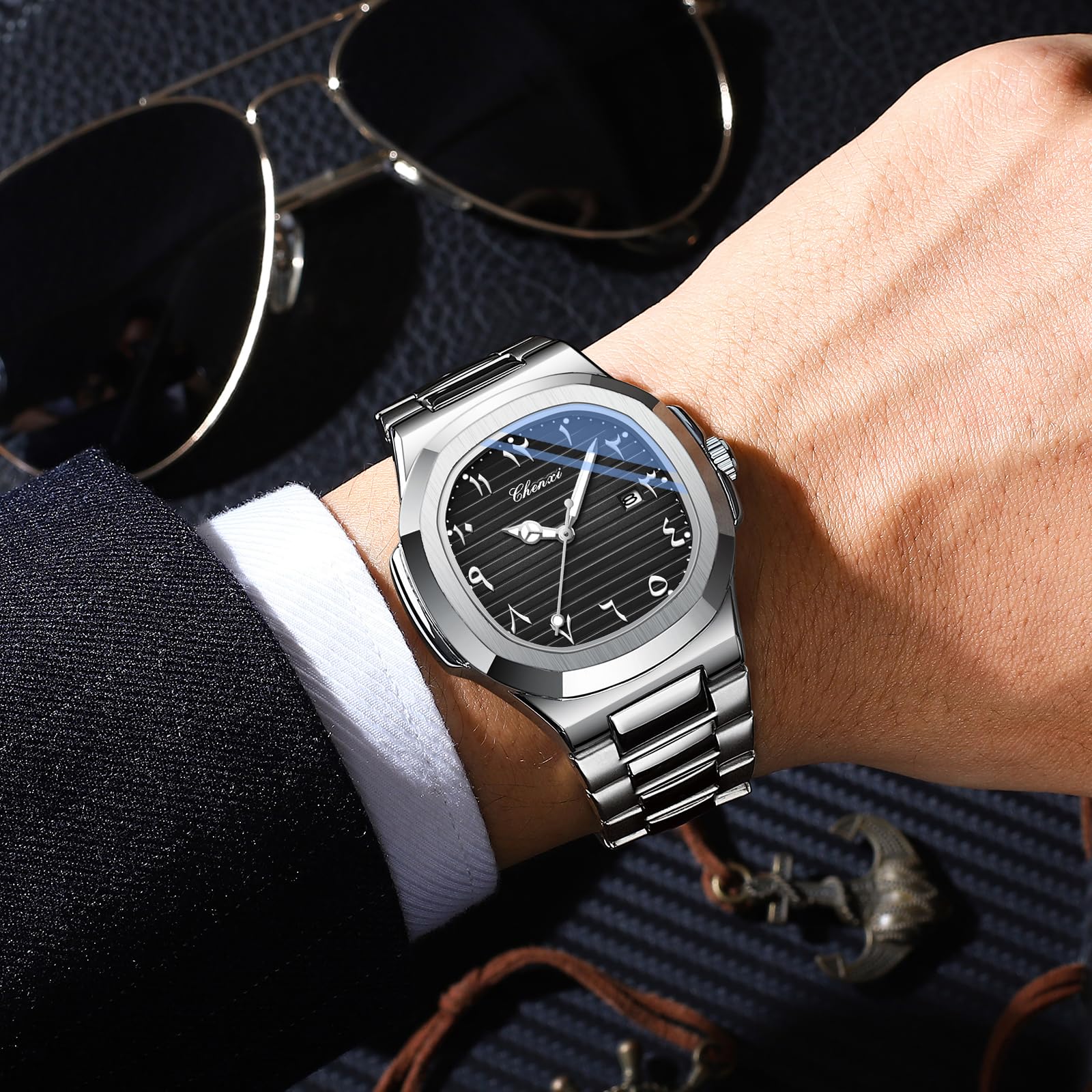 BESTKANG Montre à mouvement à quartz étanche et lumineuse pour homme, bracelet en acier inoxydable