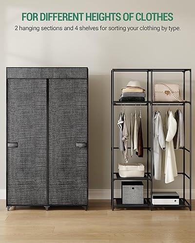 Miniatura 3 de Armario portátil de 66 pulgadas con cubierta de tela para dormitorio, 2 rieles de ropa, 5 estantes de almacenamiento, organizador de almacenamiento