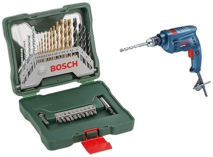 Bosch GSB 501 500-Watt Professional Impact Drill Machine (Blue) + Bosch X30Ti Drill Bit and Driver Bit Set (30-Pieces)