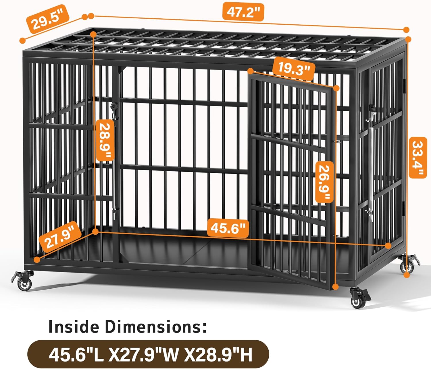 VERIFURTY 48 Inch Heavy Duty Dog Crate for Large Dogs with Self-Locking Latch, Escape-Proof Steel Kennel Indoor, XL Large Double Door Metal Pet Cage with Wheels